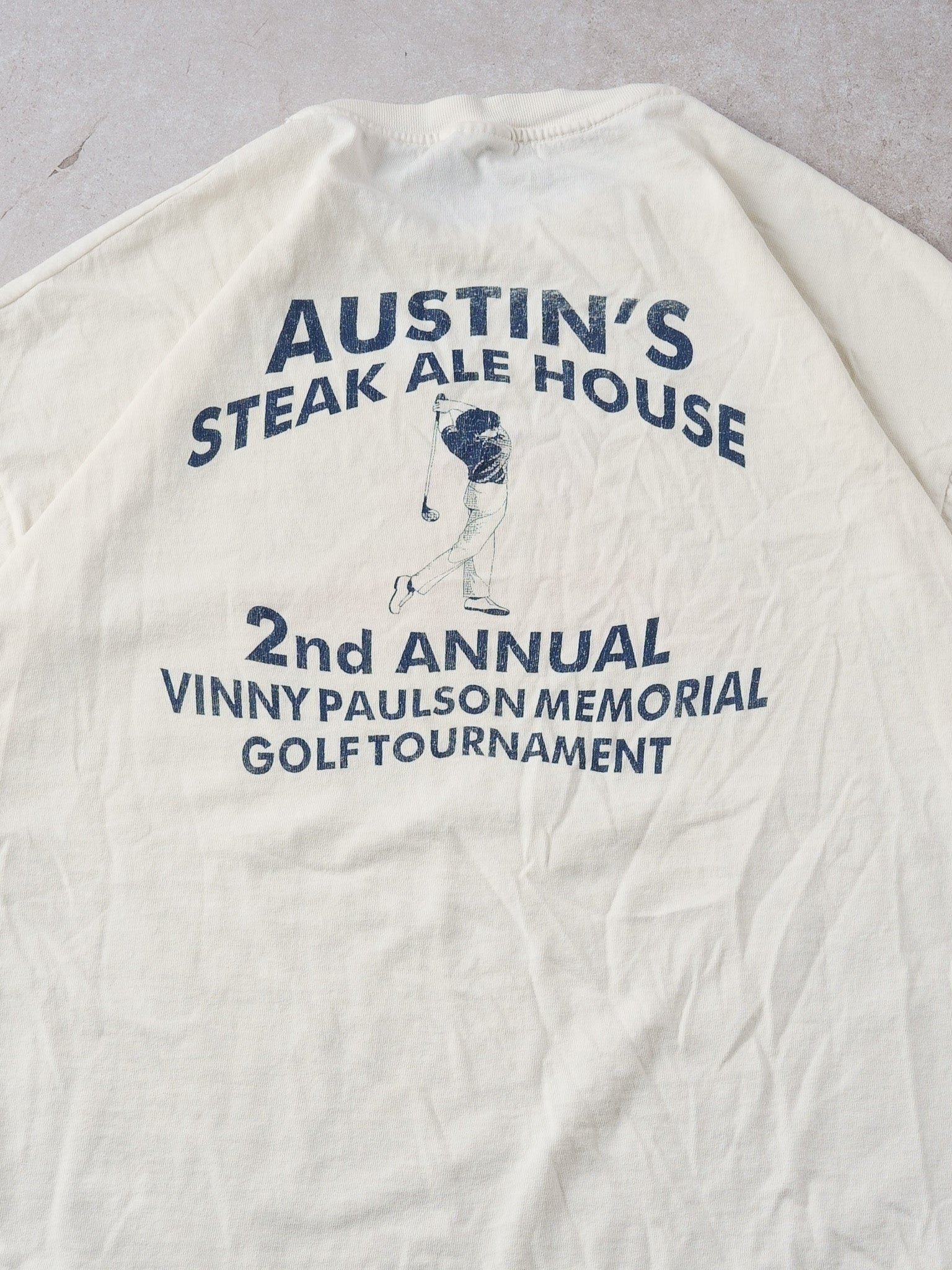 Vintage 90s Cream Budweiser X Austin Steak Ale House Graphic Tee (L)