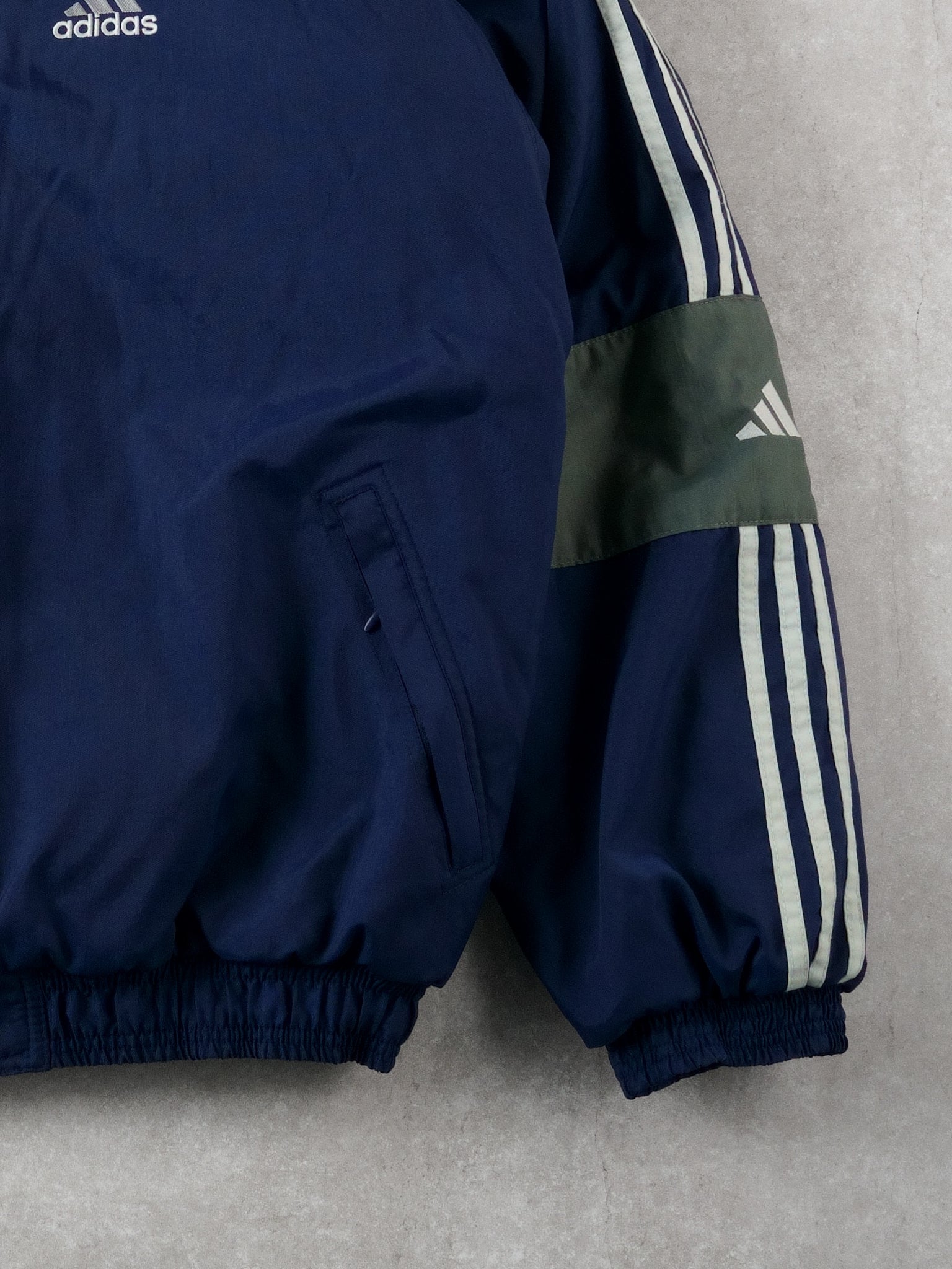 Vintage 90s Navy Blue Adidas Hooded Windbreaker (L)