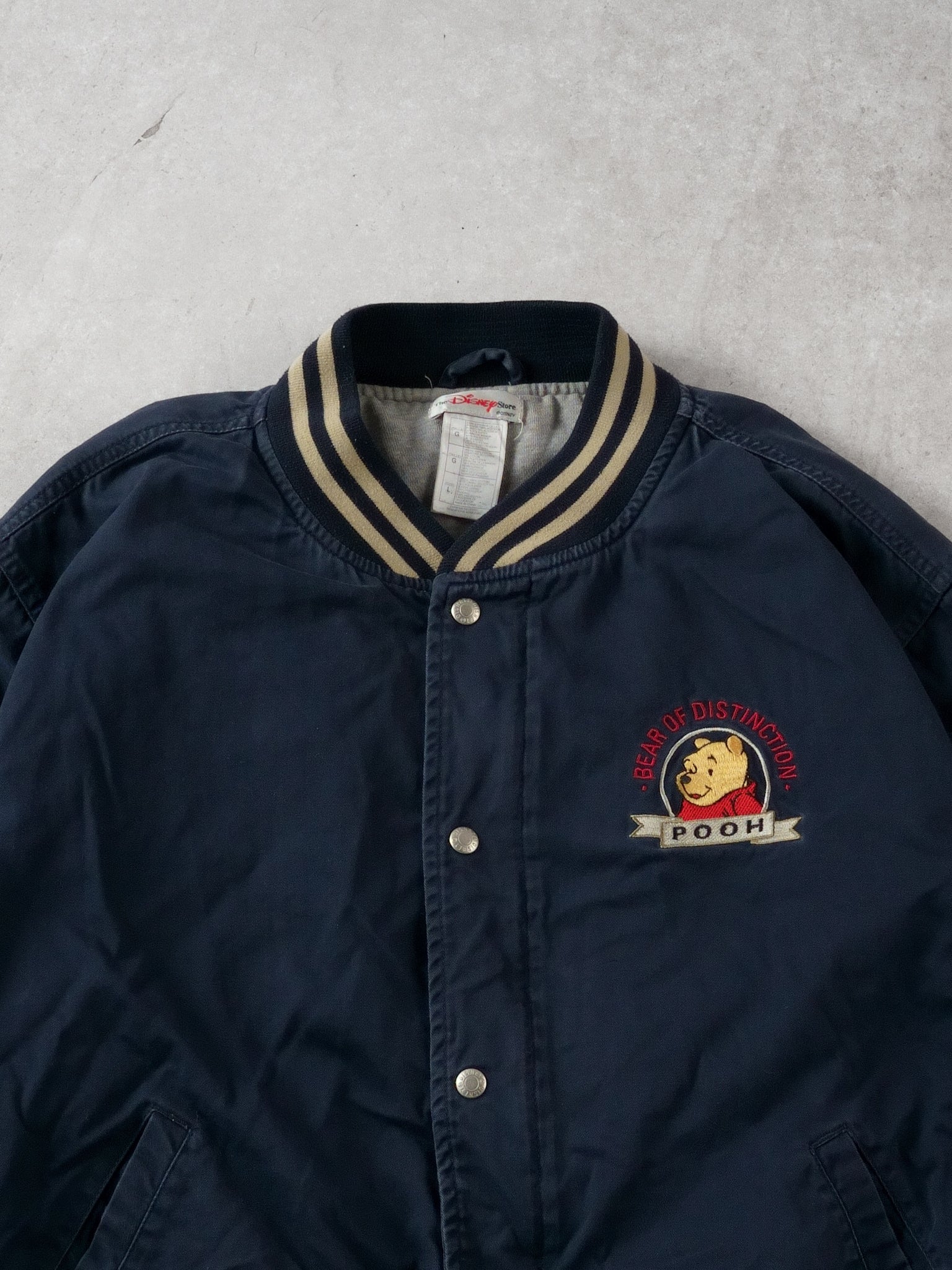 Vintage 90s Navy Blue Walt Disney Winnie The Pooh Bear Essentials Bomber (M/L)