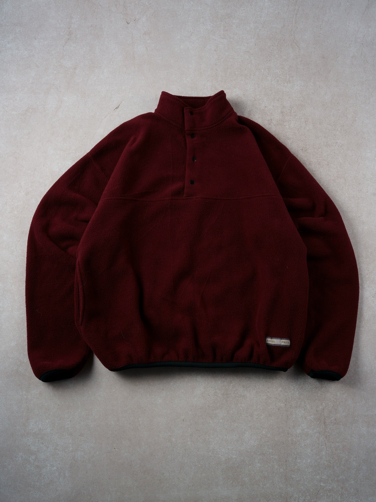 Vintage 90s Maroon Russell Athletics Fleece 1/4 Button Up (L)