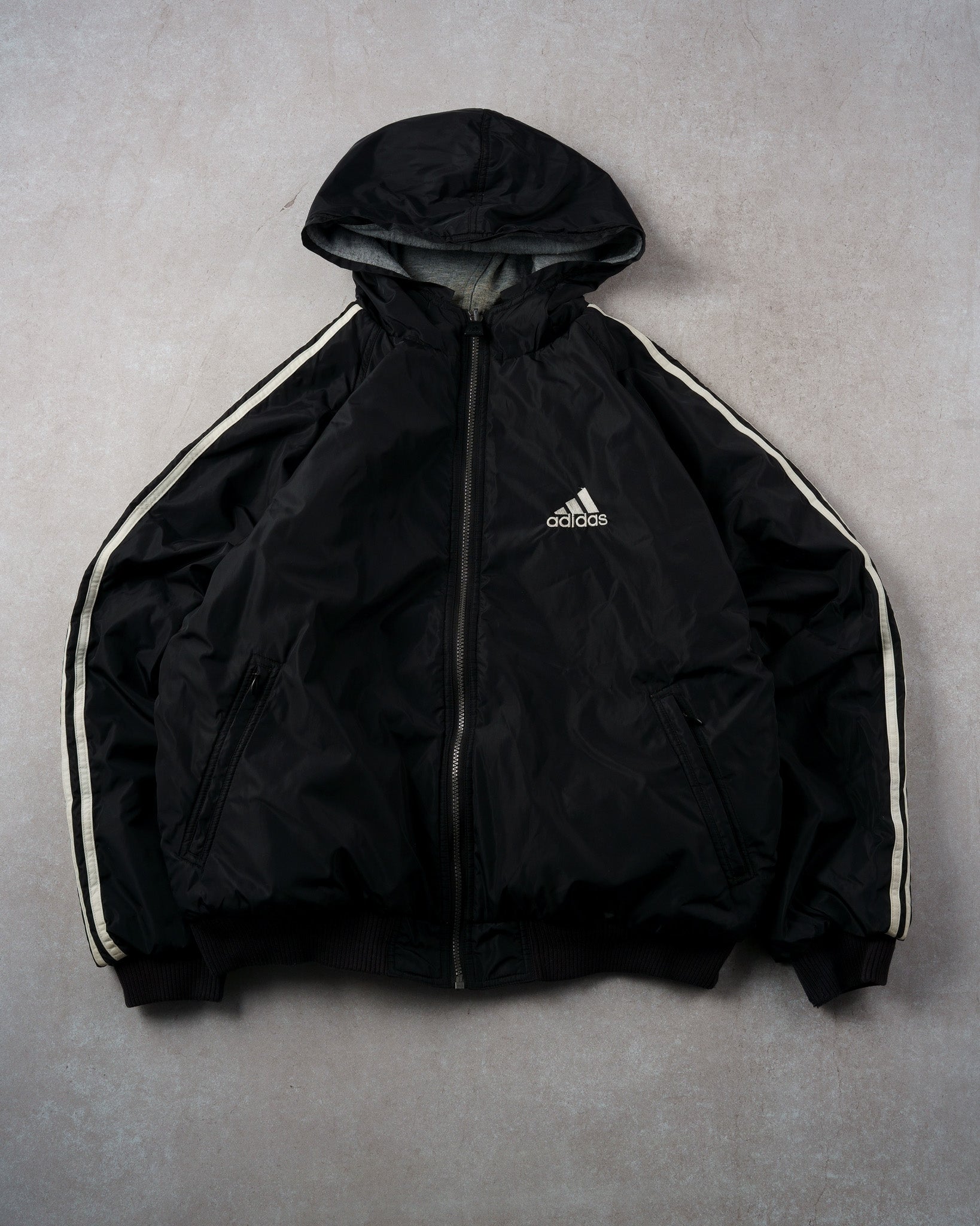 Vintage 90s Black and Grey Adidas Windbreaker (L)