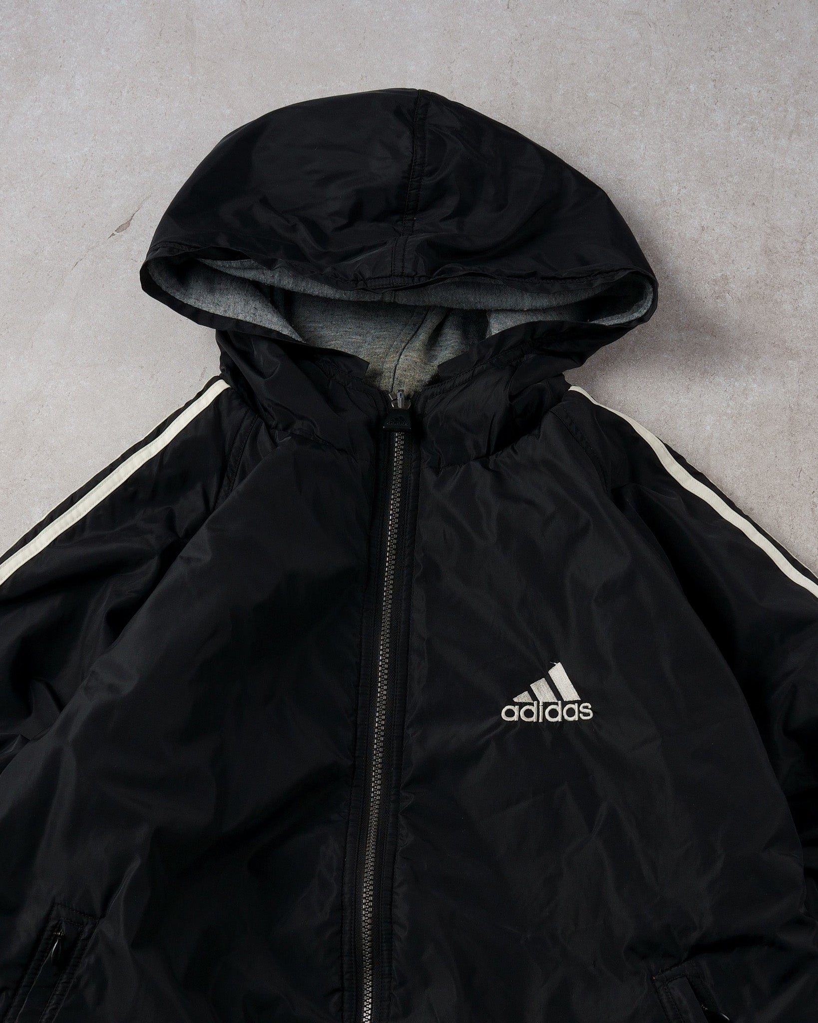 Vintage 90s Black and Grey Adidas Windbreaker (L)