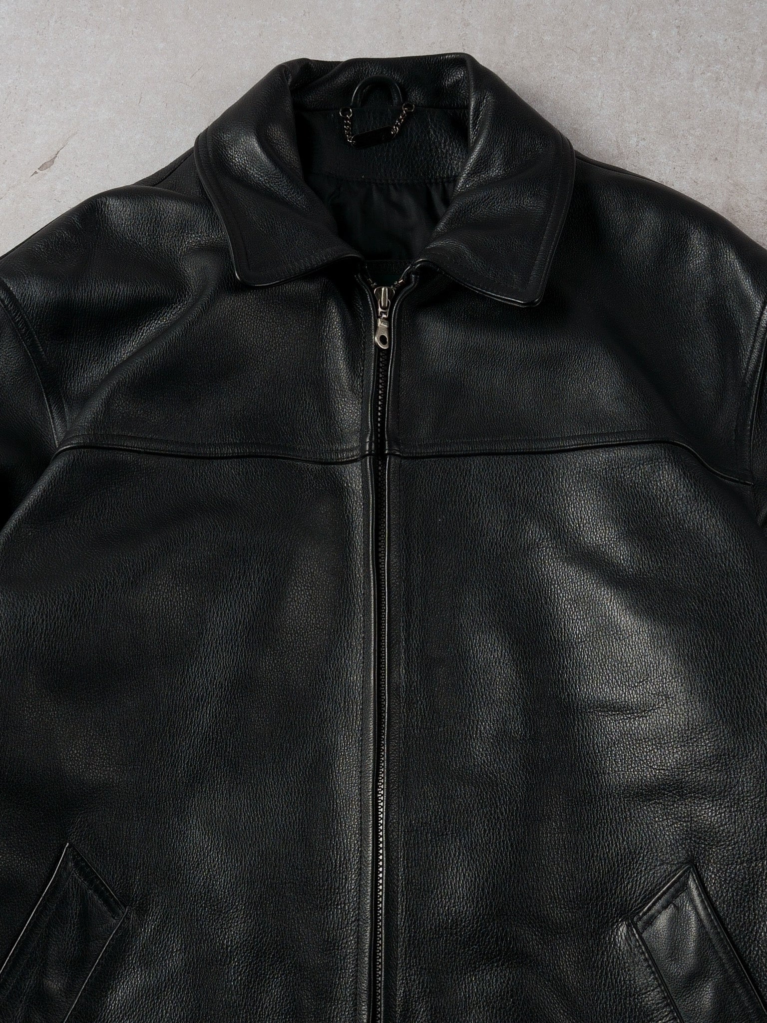 Vintage 90s Black Danier Collared Leather Jacket (M)