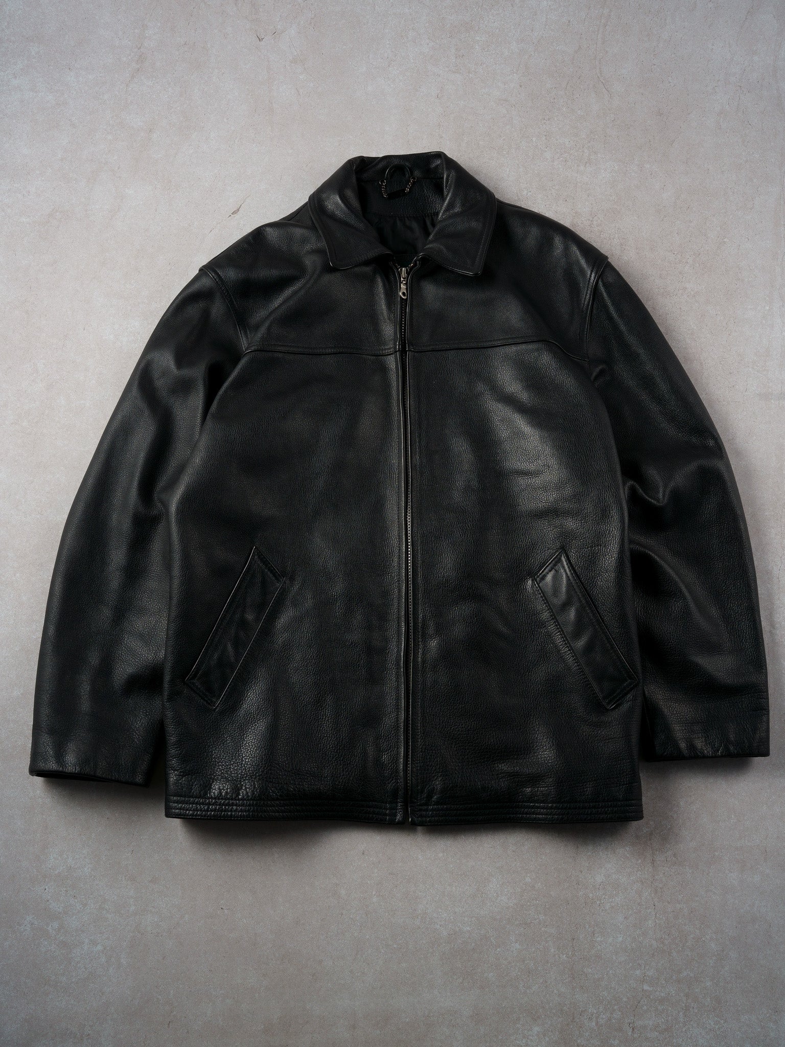 Vintage 90s Black Danier Collared Leather Jacket (M)