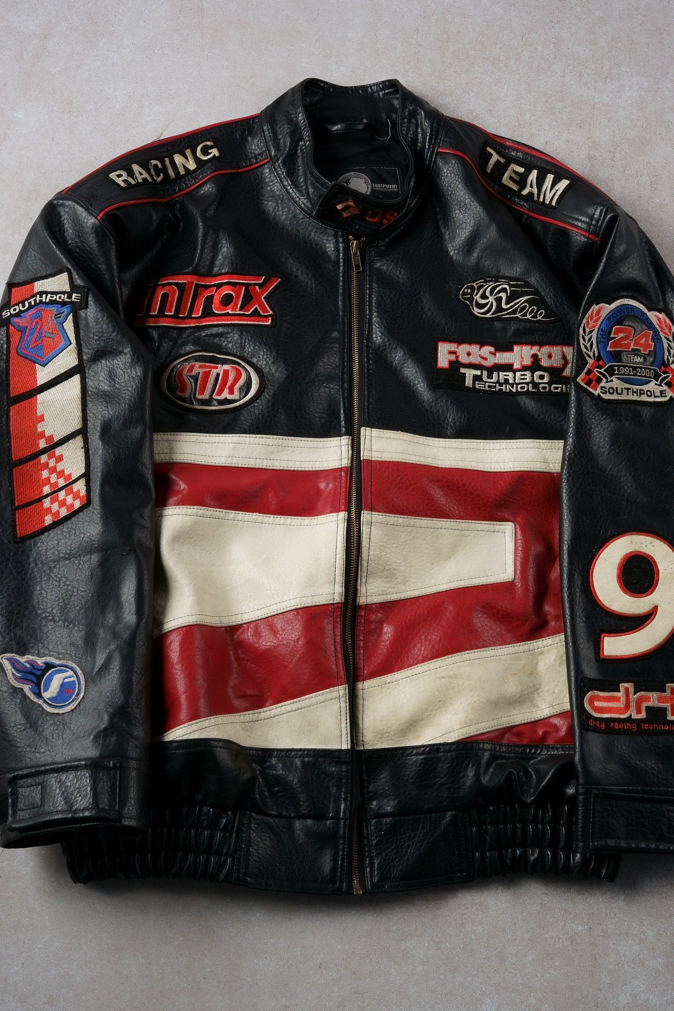 Vintage Black, Red and White Don't Die #9 Leather Biker Jacket (XL)