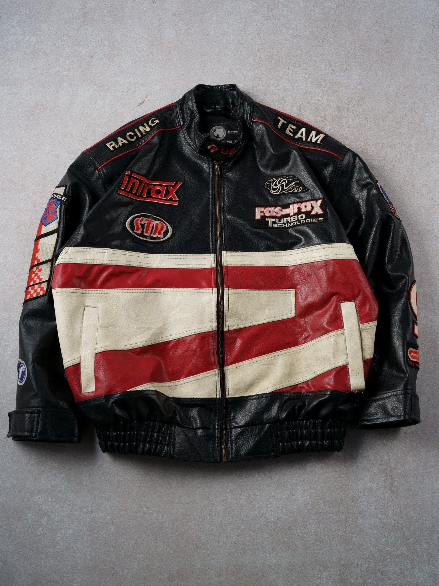 Vintage Black, Red and White Don't Die #9 Leather Biker Jacket (XL)