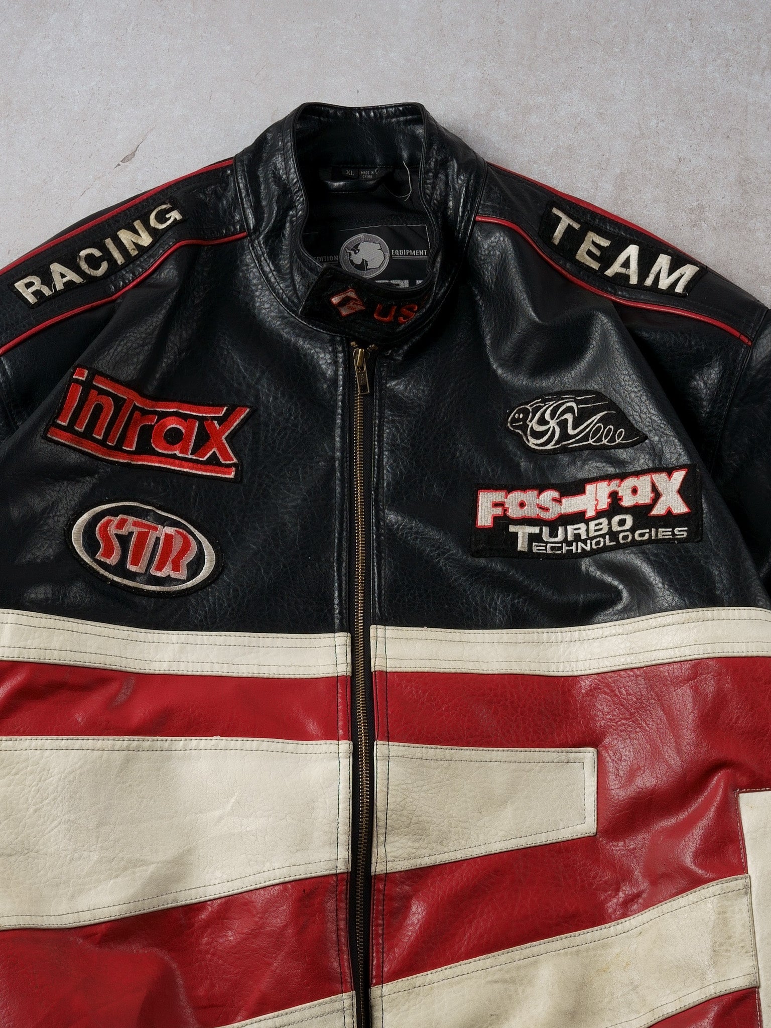 Vintage Black, Red and White Don't Die #9 Leather Biker Jacket (XL)