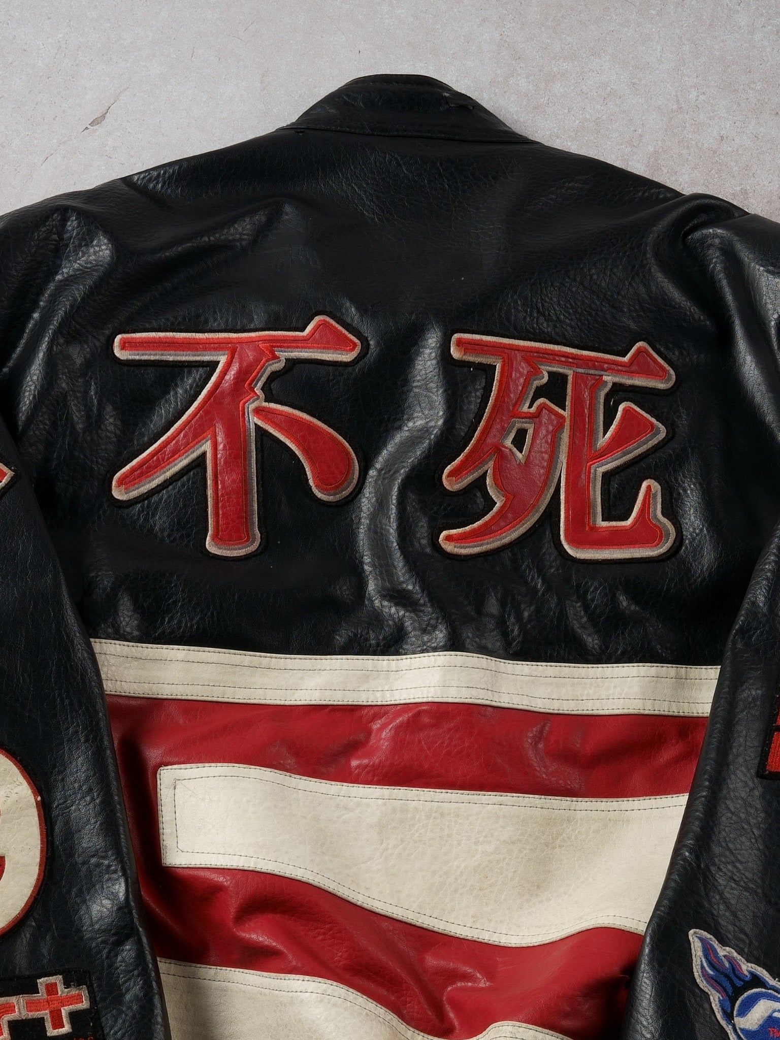 Vintage Black, Red and White Don't Die #9 Leather Biker Jacket (XL)