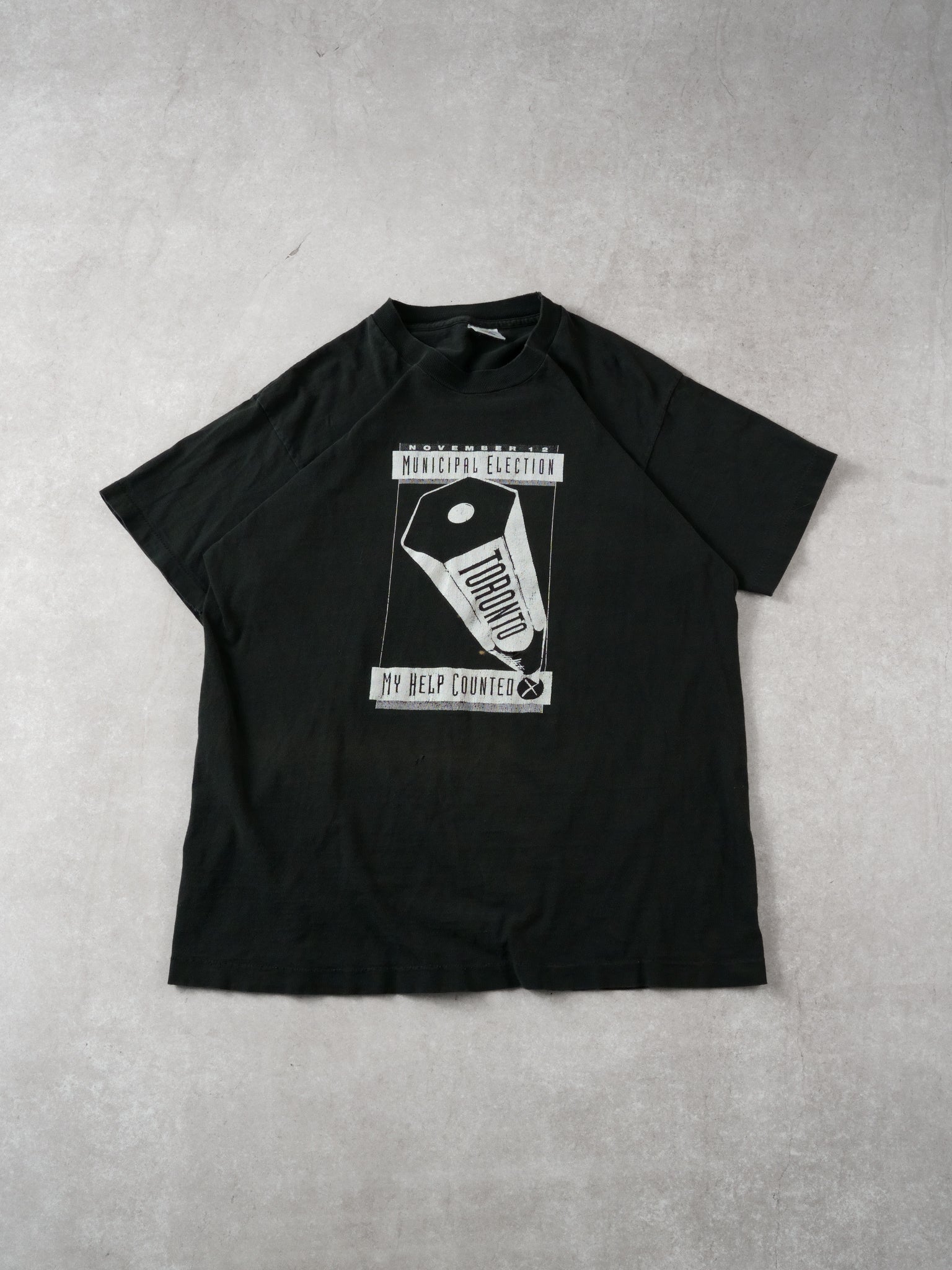 Vintage 90s Black Toronto Election Single Stitch Tee (M)