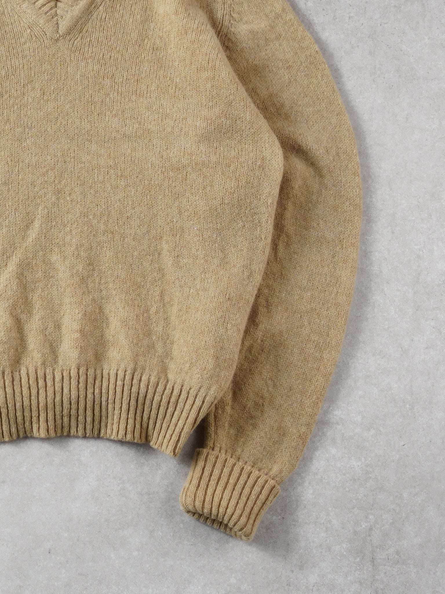 Vintage 90s Beige Parkhurts Wool Knit Vneck Sweater (M)
