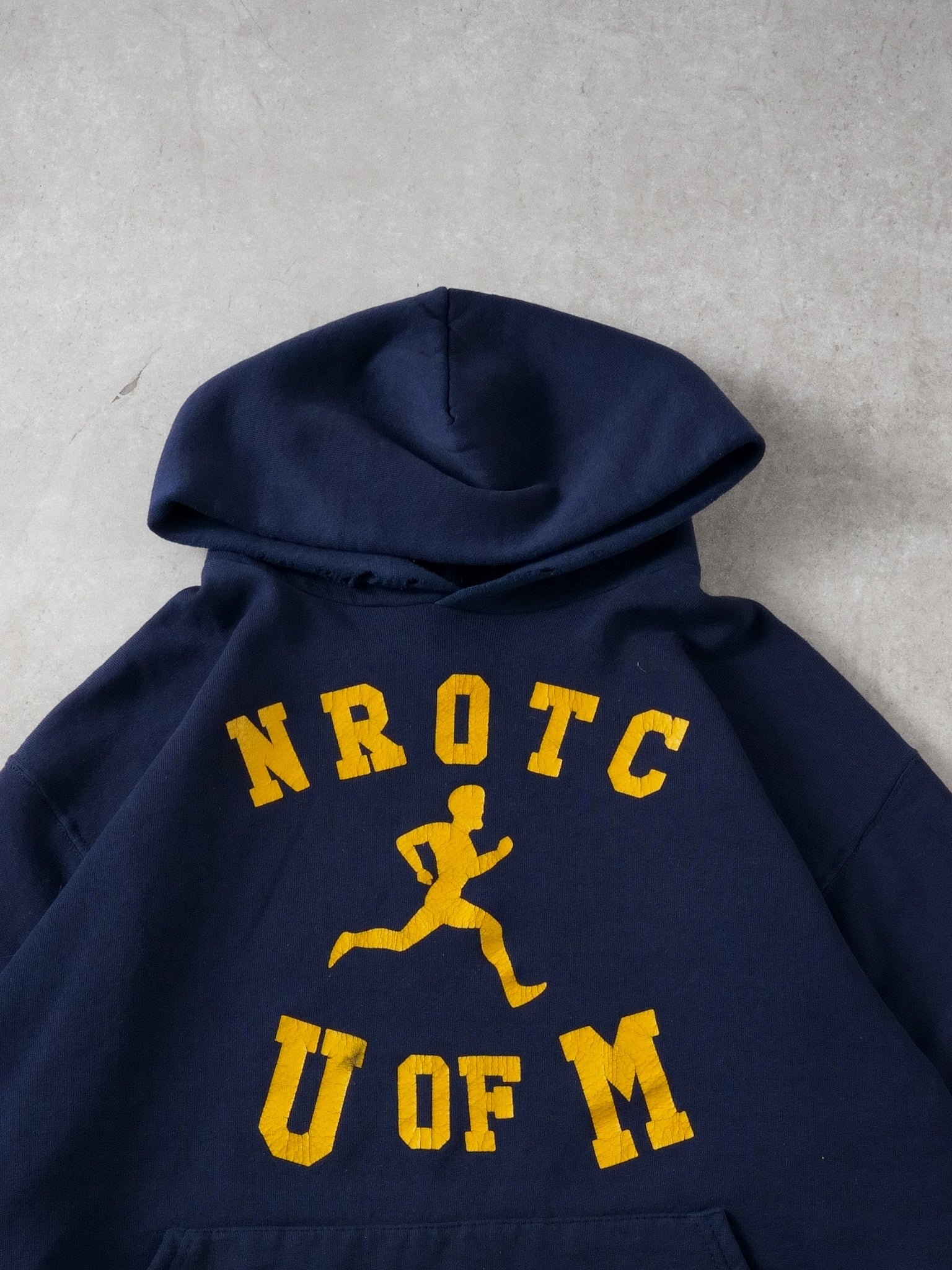 Vintage 90s Navy Blue and Yellow Univeristy of Michigan x Russell Athletics Hoodie (L)