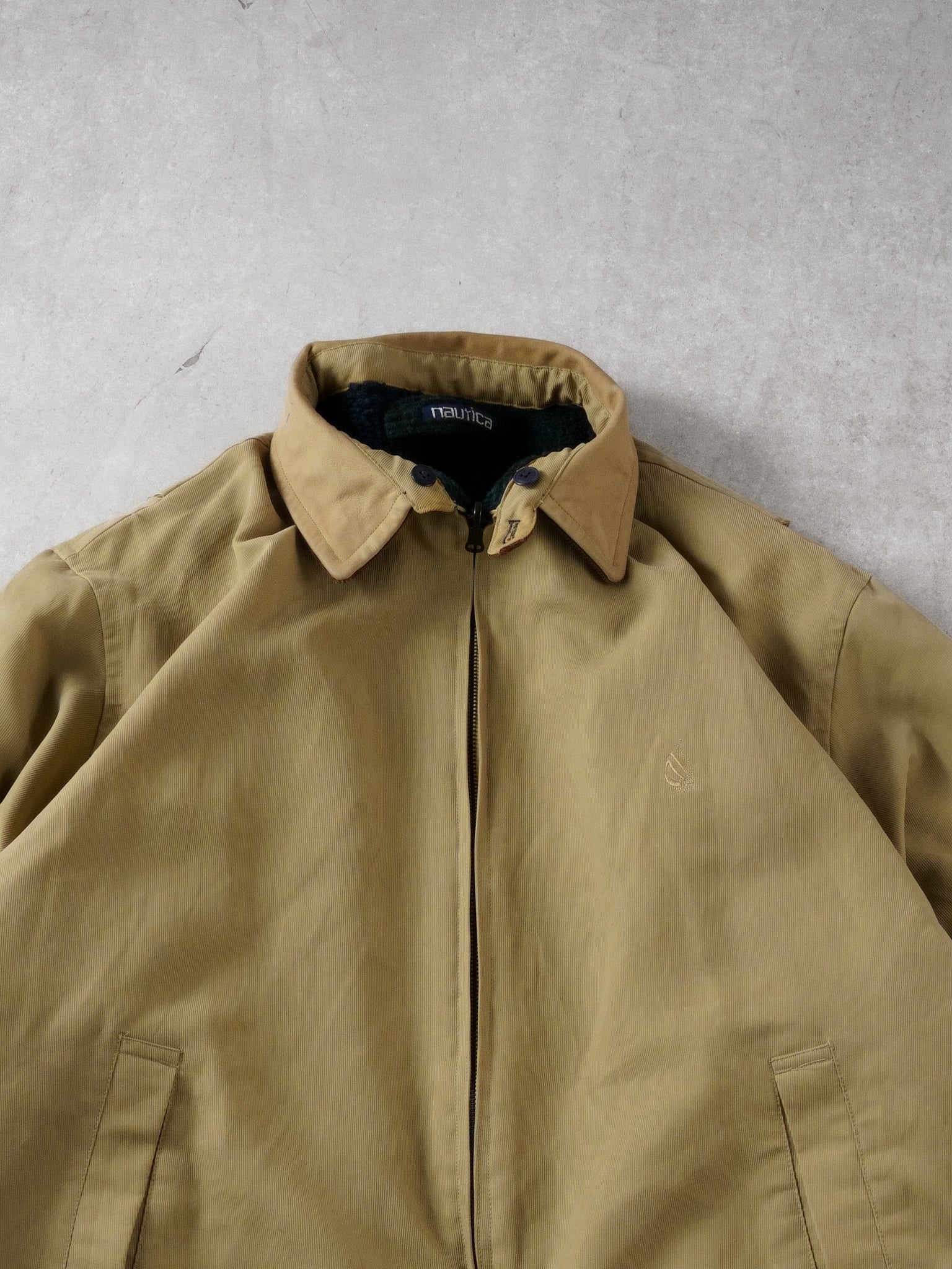 Vintage 90s Green Nautica Plaid Fleece Reversible Collared Jacket (XXL)