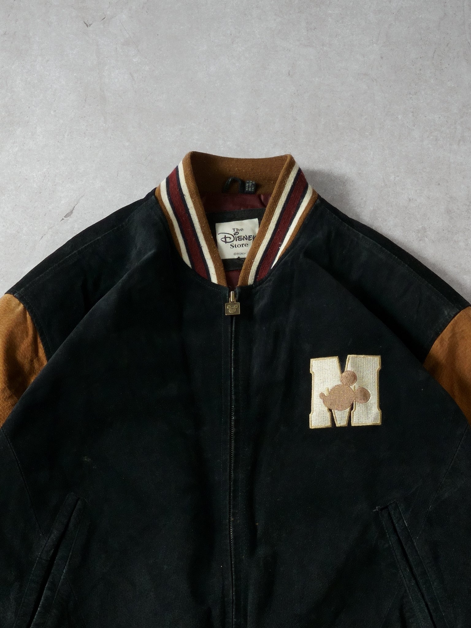 Vintage 90s Black and Brown Mickey Mouse Disney Original Varsity Jacket (L)