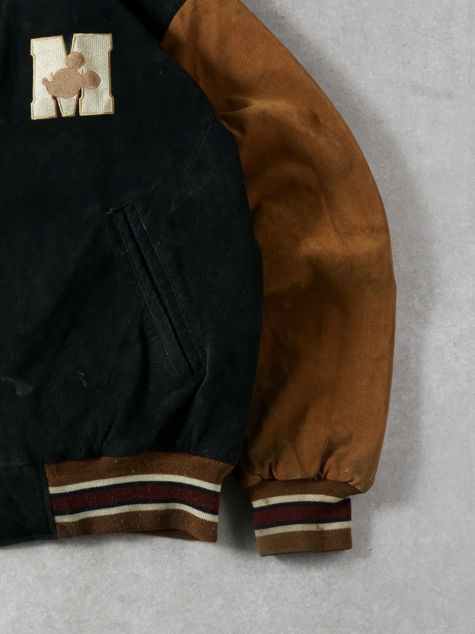 Vintage 90s Black and Brown Mickey Mouse Disney Original Varsity Jacket (L)