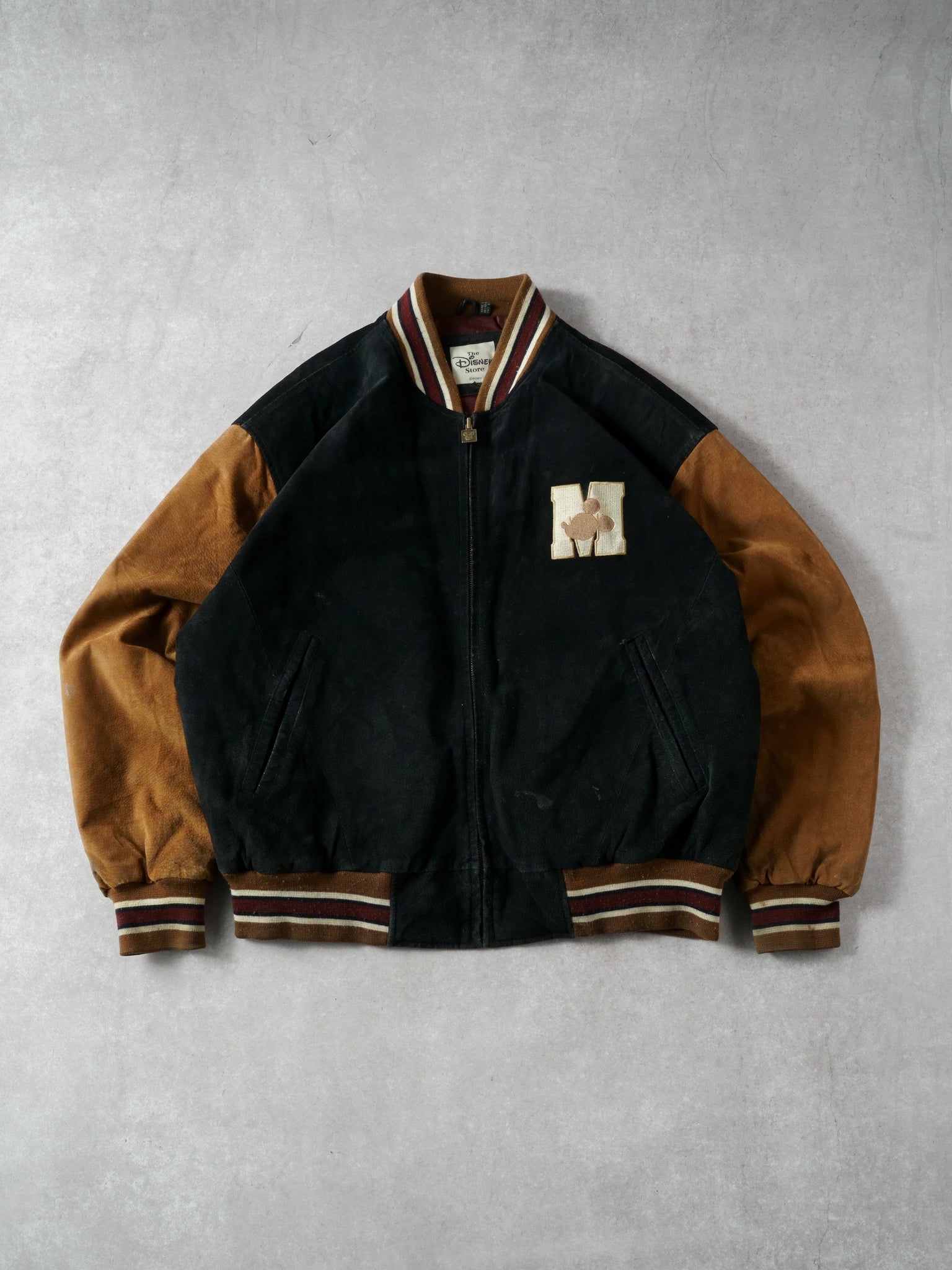 Vintage 90s Black and Brown Mickey Mouse Disney Original Varsity Jacket (L)