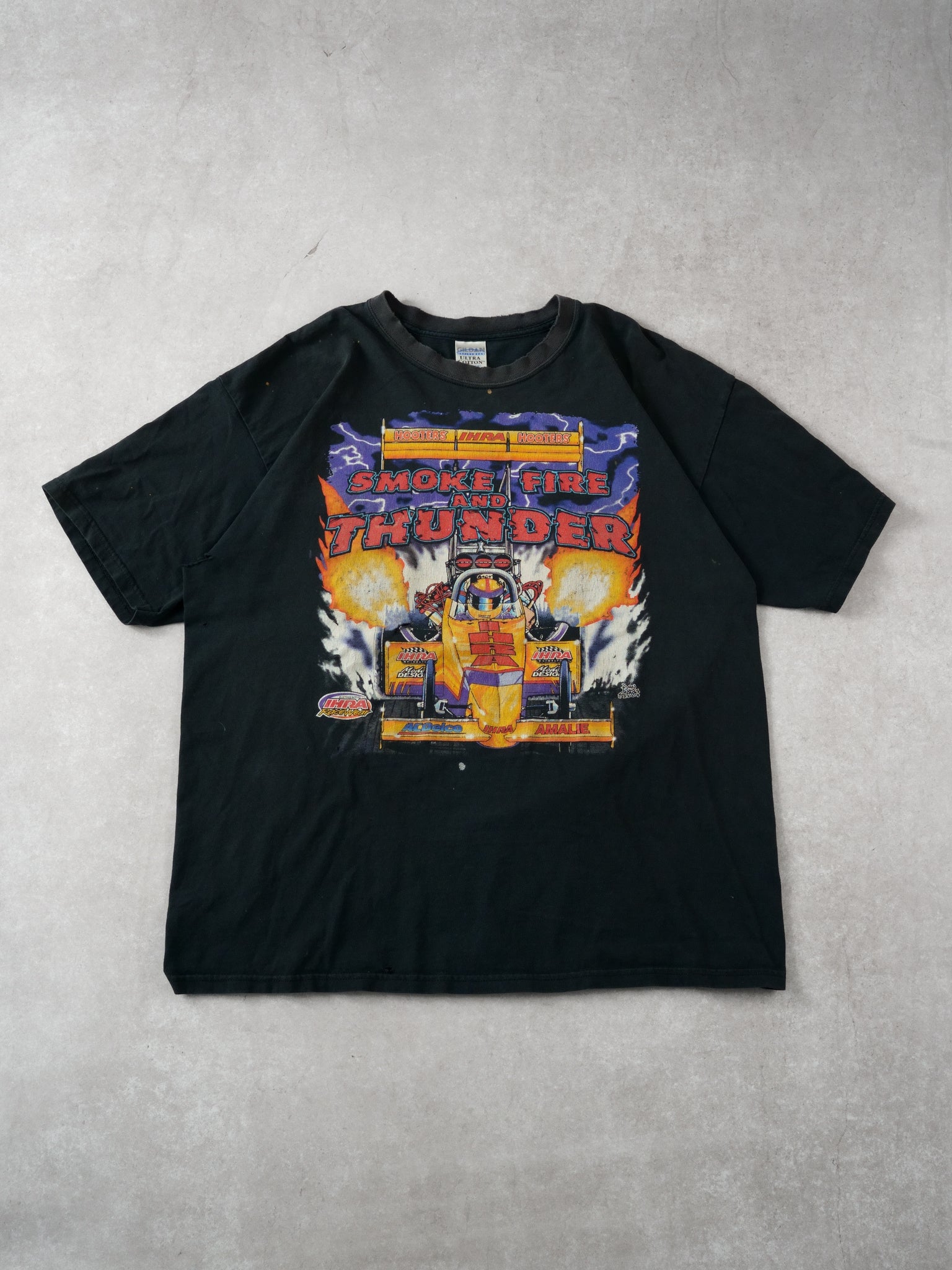 Vintage 04' Smoke Fire Thunder Drag Racing Graphic Tee (L)