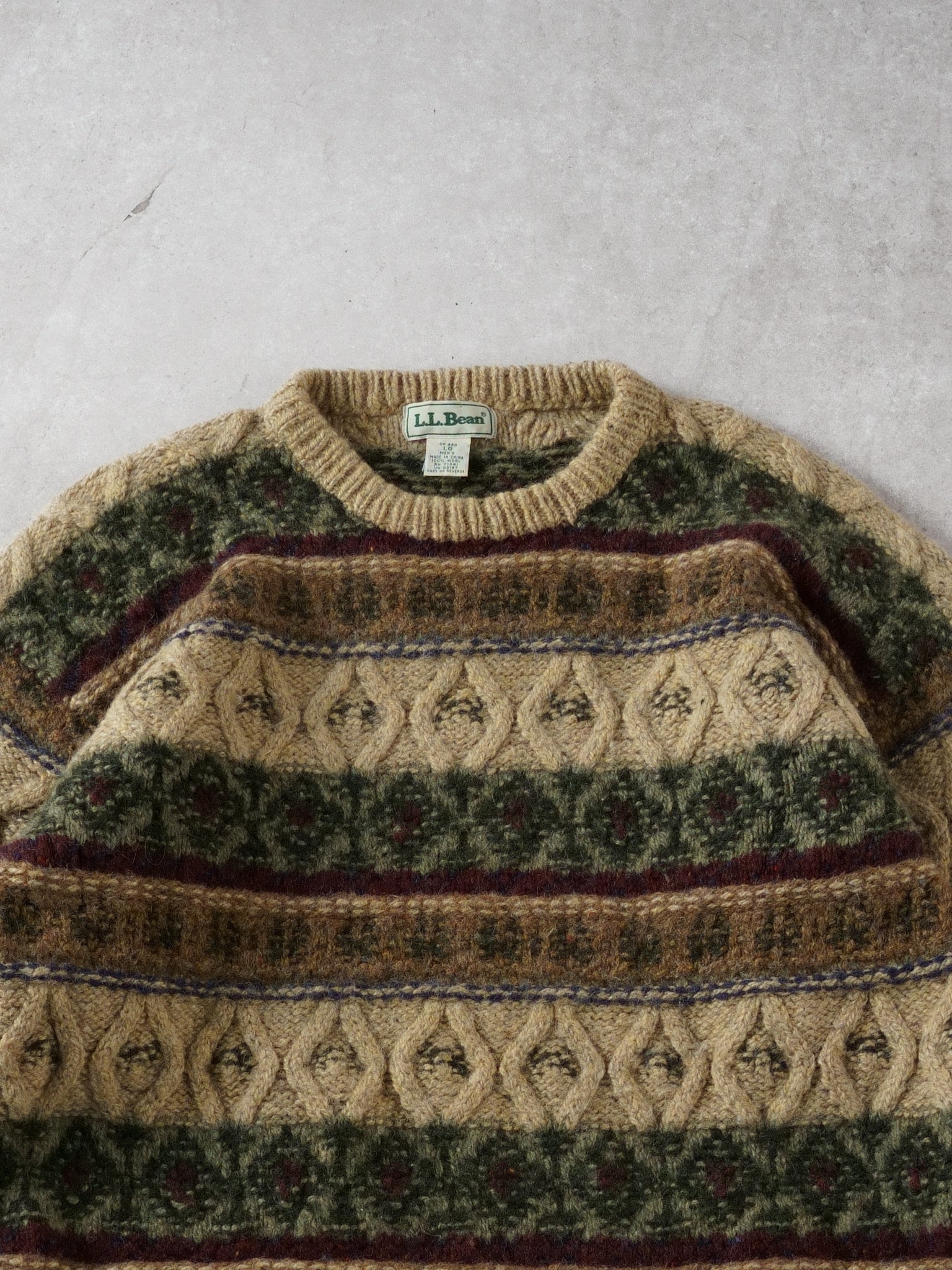 Vintage 90s Multi Colour LL Bean Patterned Wool Sweater (L)