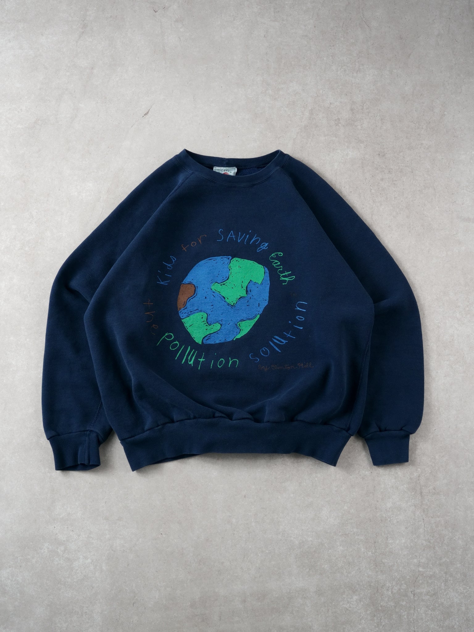 Vintage Navy Blue Kids for Saving Earth Graphic Crewneck (L)