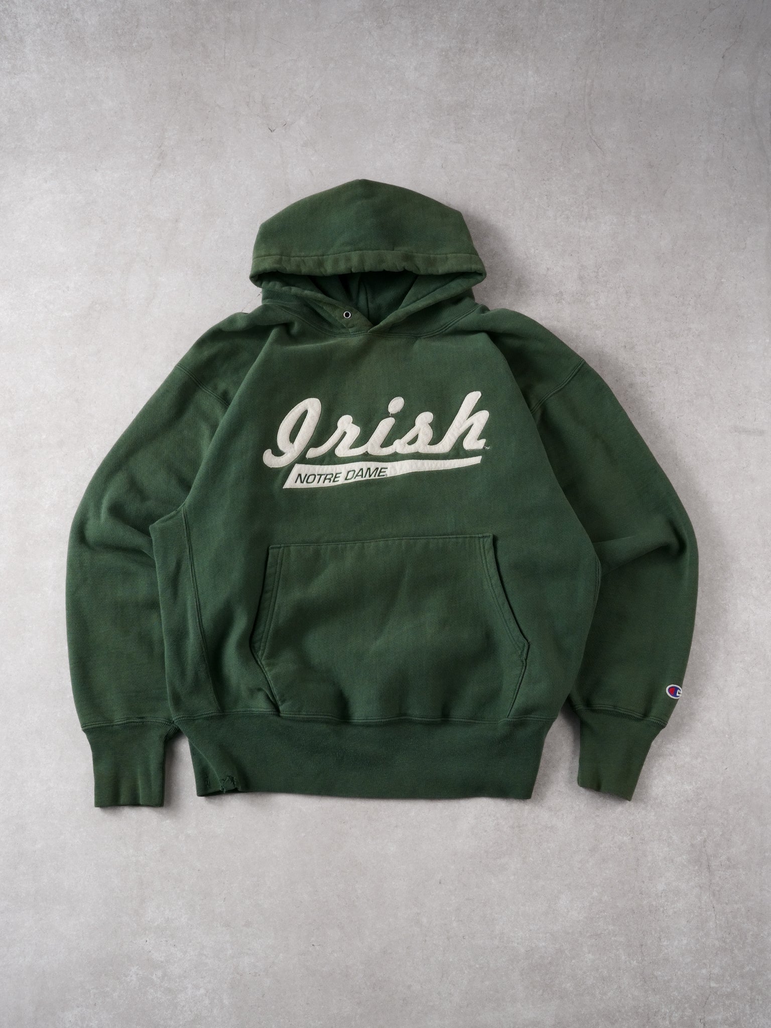 Vintage 90s Sage Green Irish Notre Dame x Champion Reverse Weave Hoodie (L)