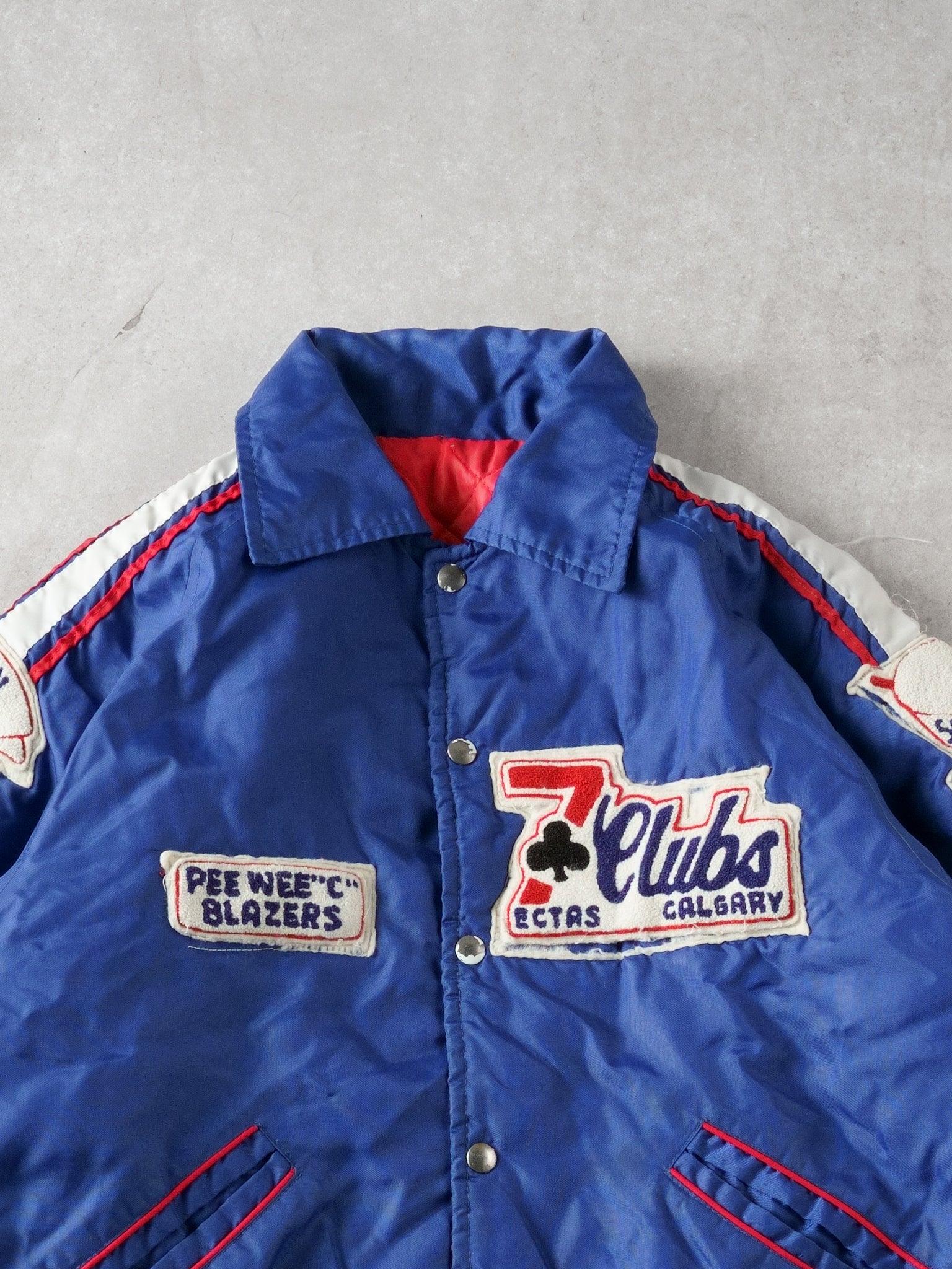 Vintage 90s Navy Blue 7 Club Peewee "C" Blazer Collared Bomber Jacket (L)