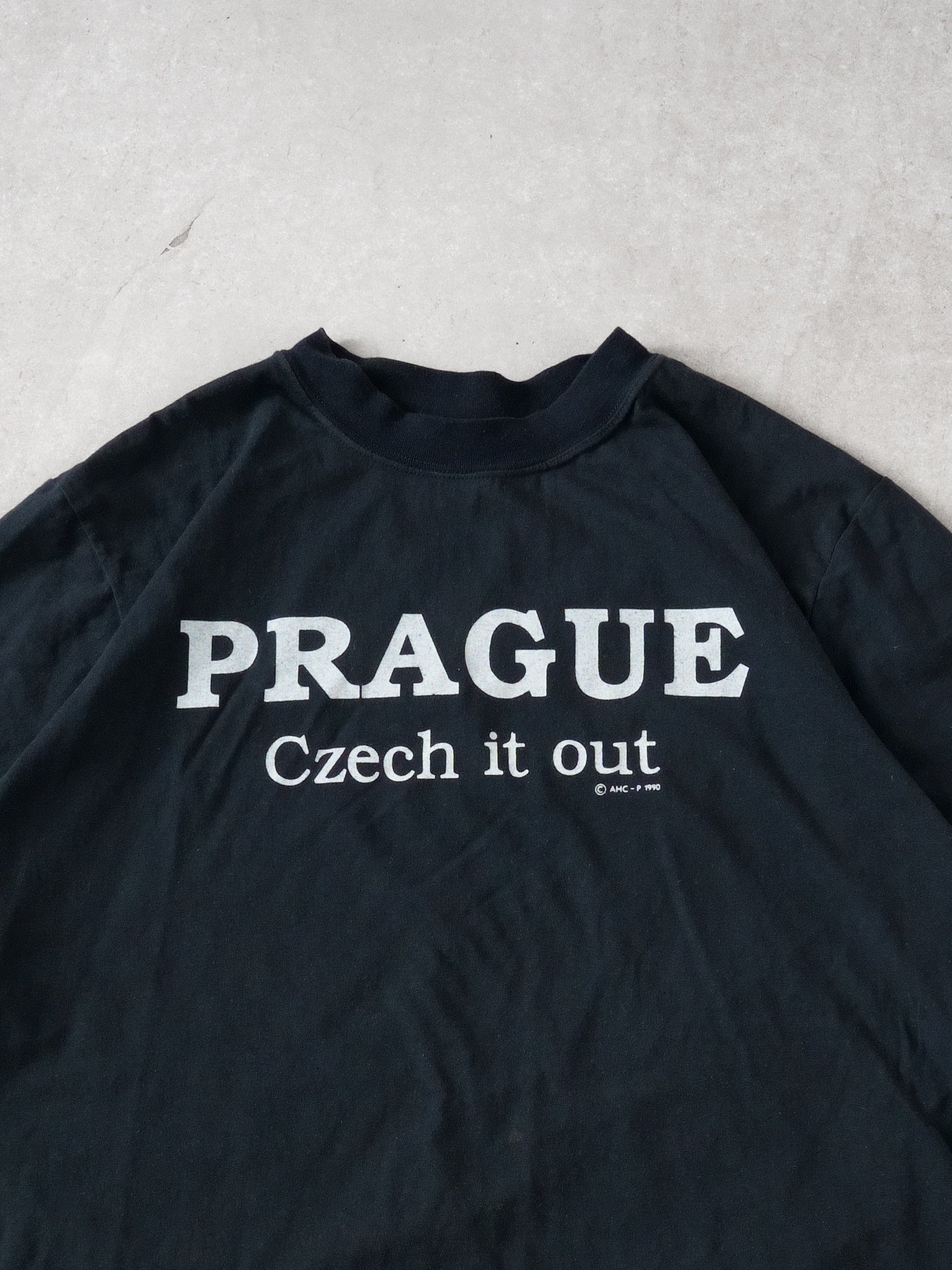 Vintage 90s Washed Black "Prague Czech it out" Tee (M)