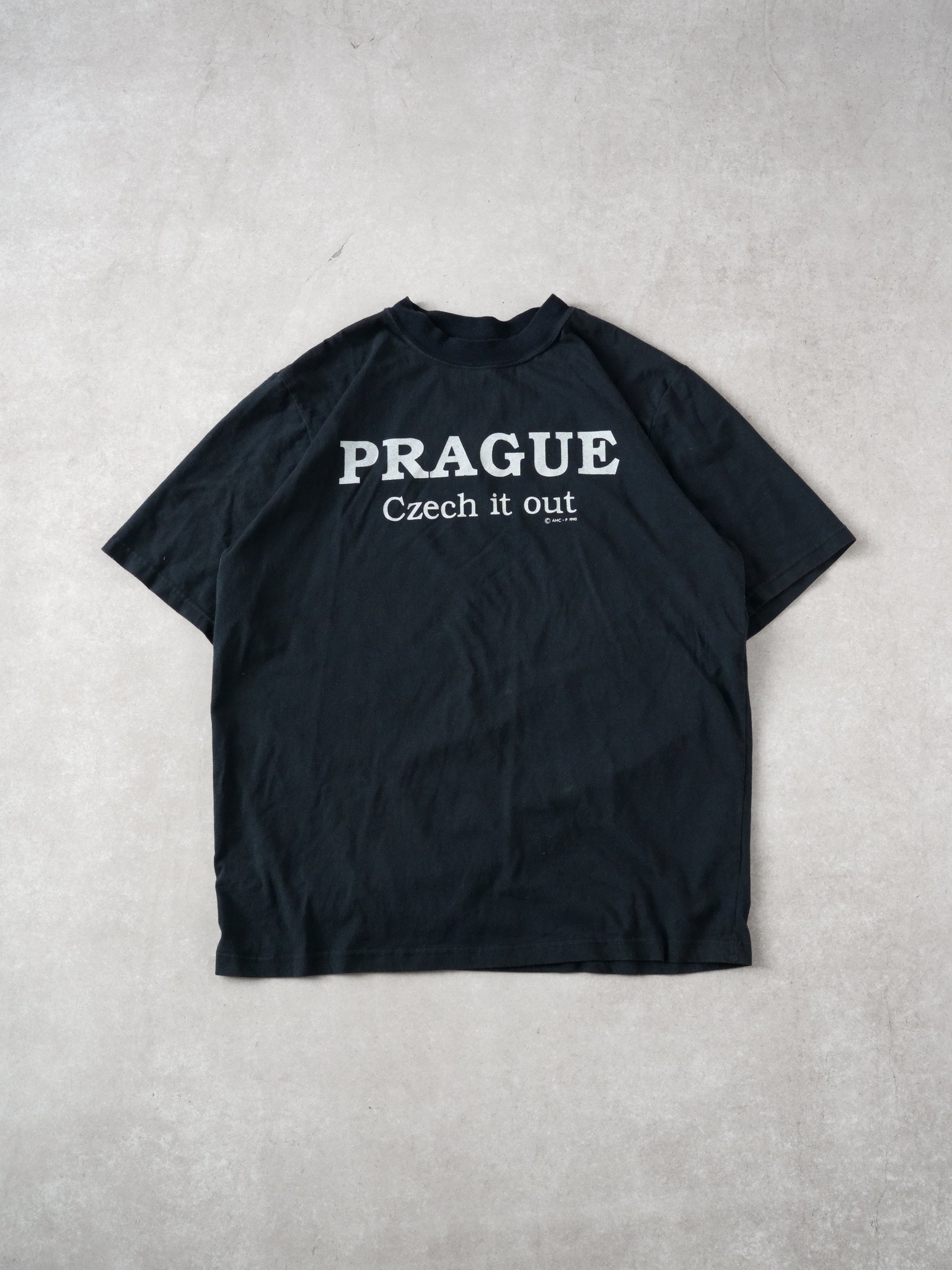 Vintage 90s Washed Black "Prague Czech it out" Tee (M)