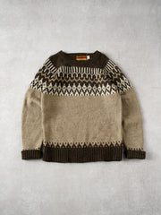 Vintage 90s Brown and Beige Patterned Knit Crewneck (S/M)