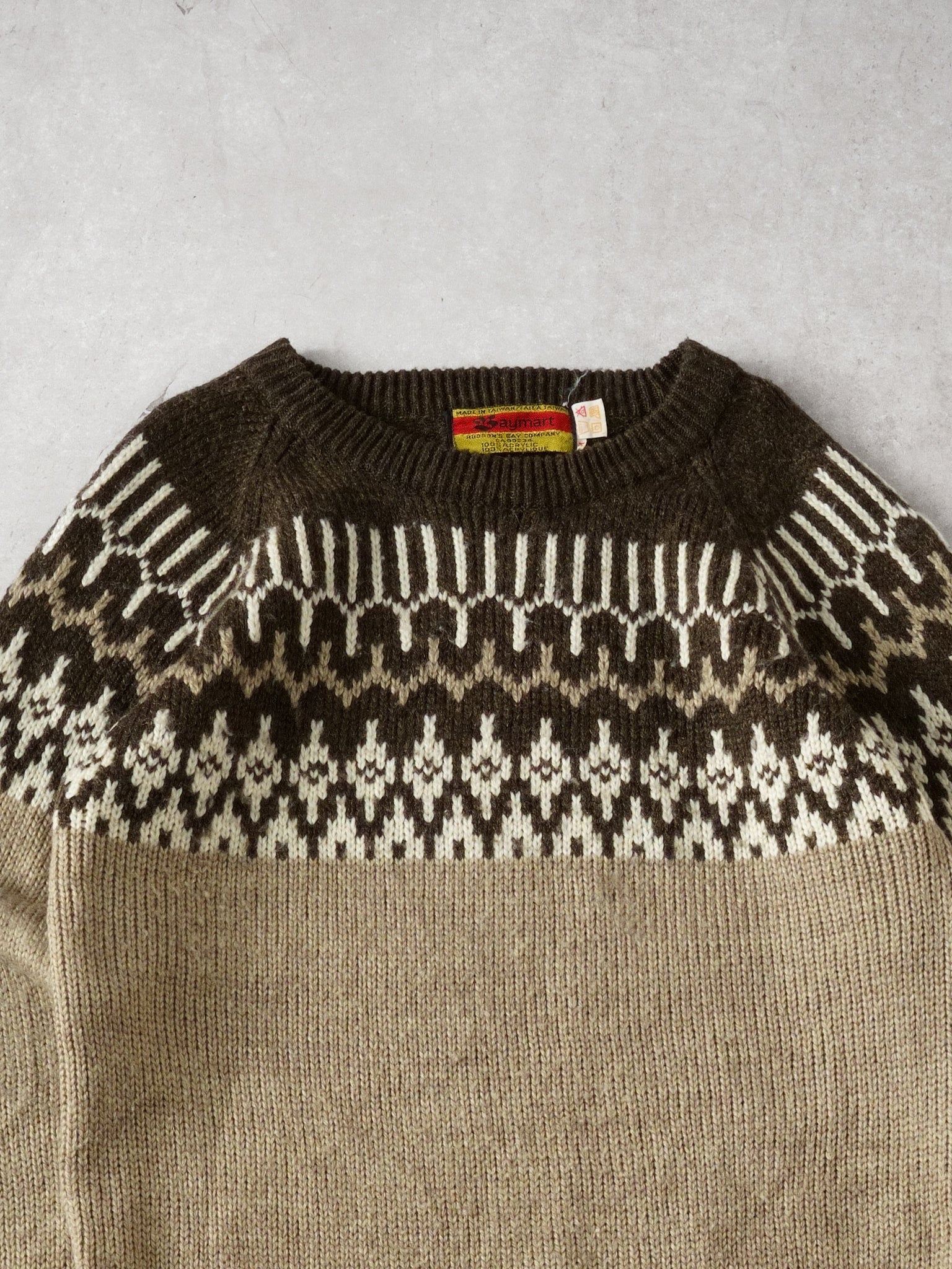 Vintage 90s Brown and Beige Patterned Knit Crewneck (S/M)