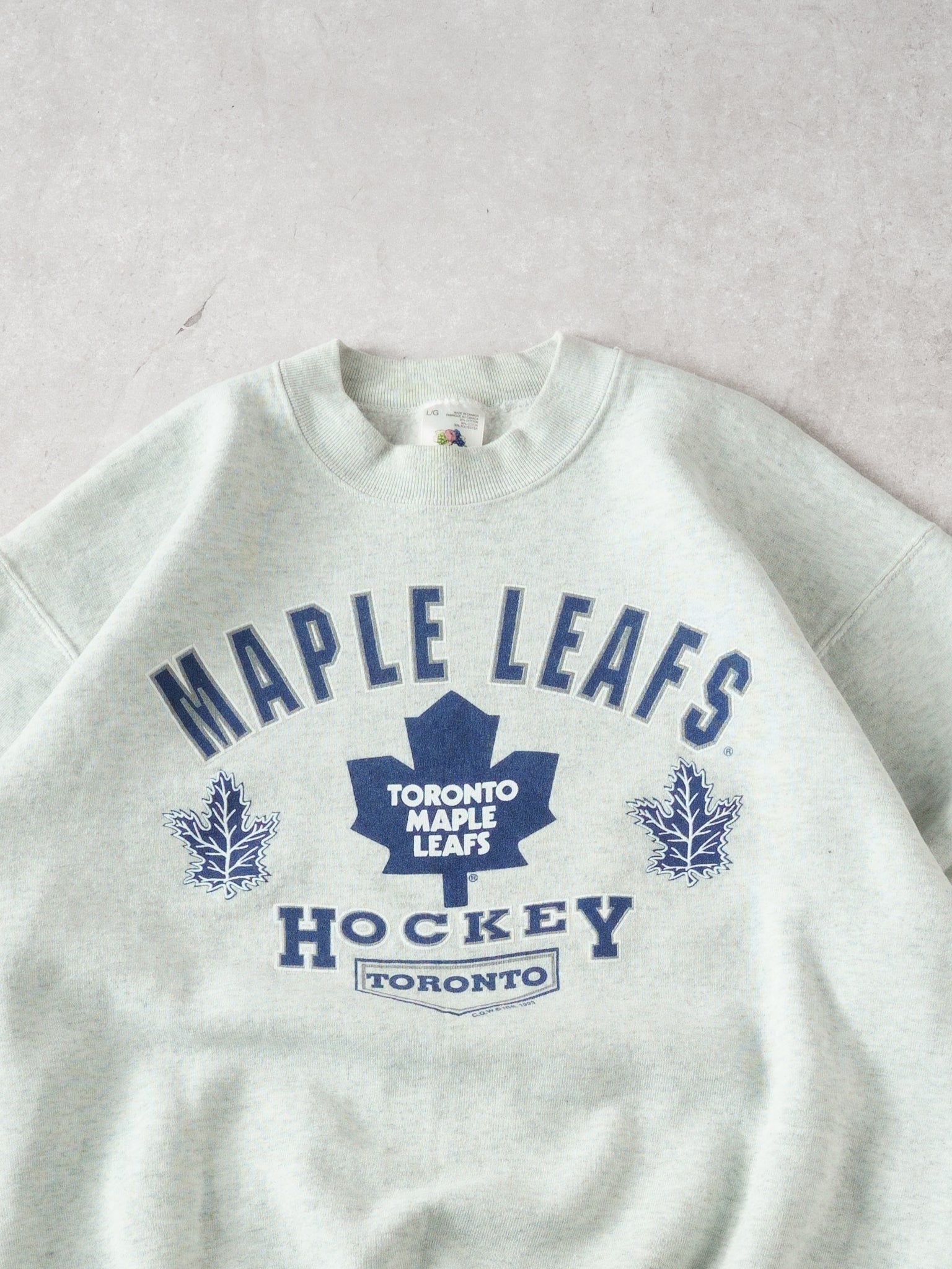 Vintage 93' Grey Toronto Maple Leaf Hockey Graphic Crewneck (L)