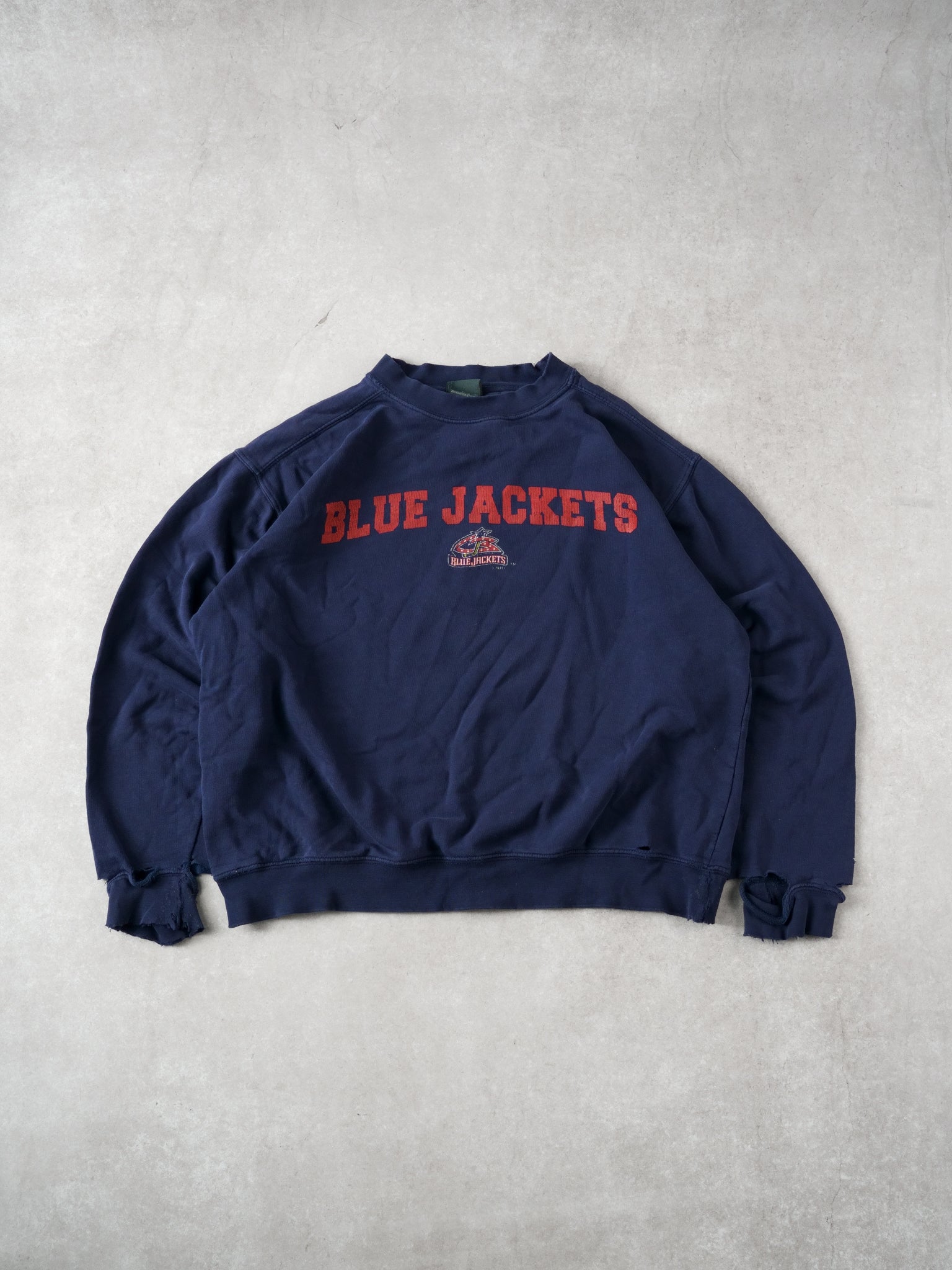Vintage Navy Blue Rugged Columbus Blue Jackets Crewneck (L)
