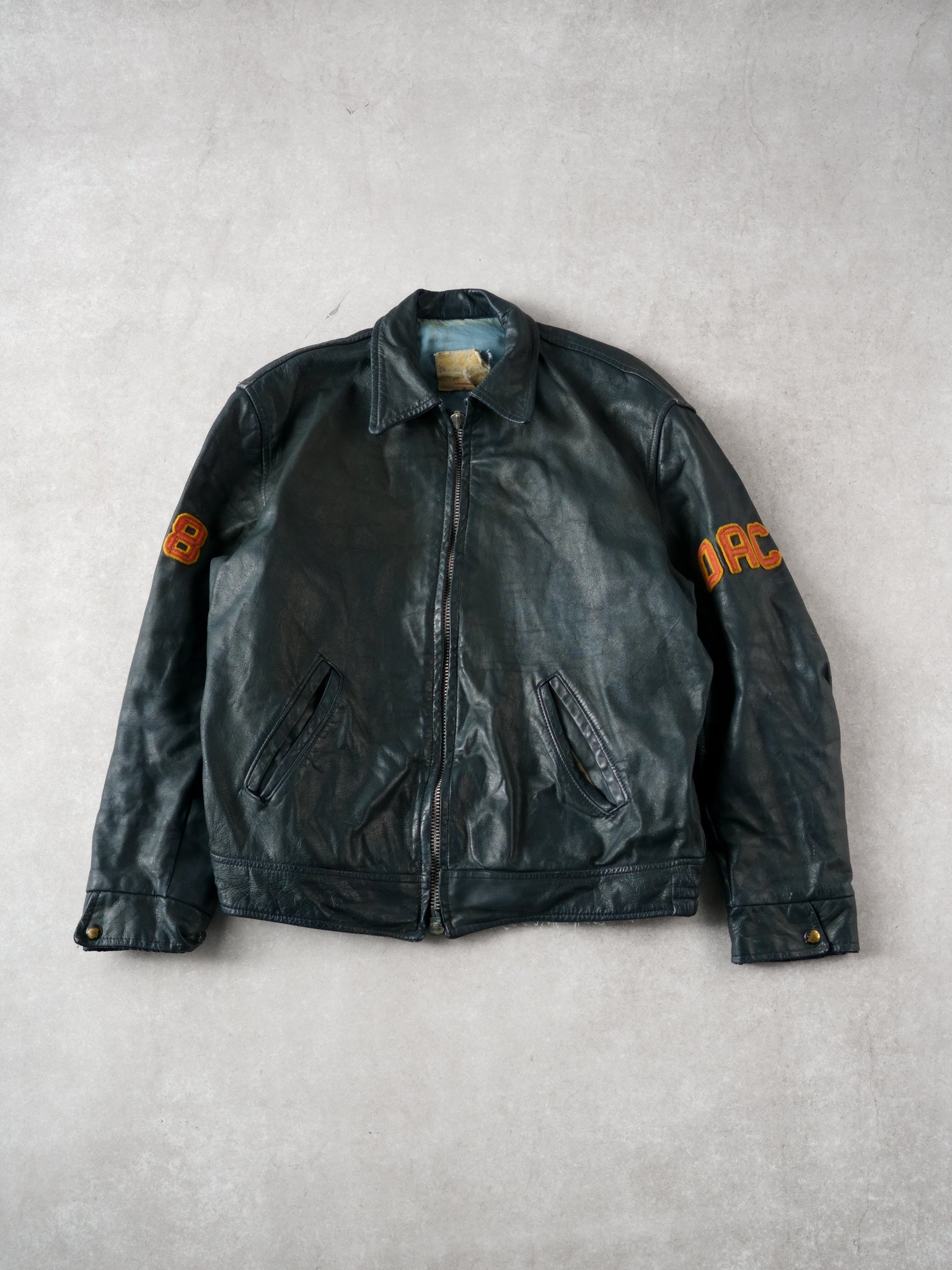 Vintage 78' Blue UNG Ontario Athletics Council #8 Leather Jacket (M)