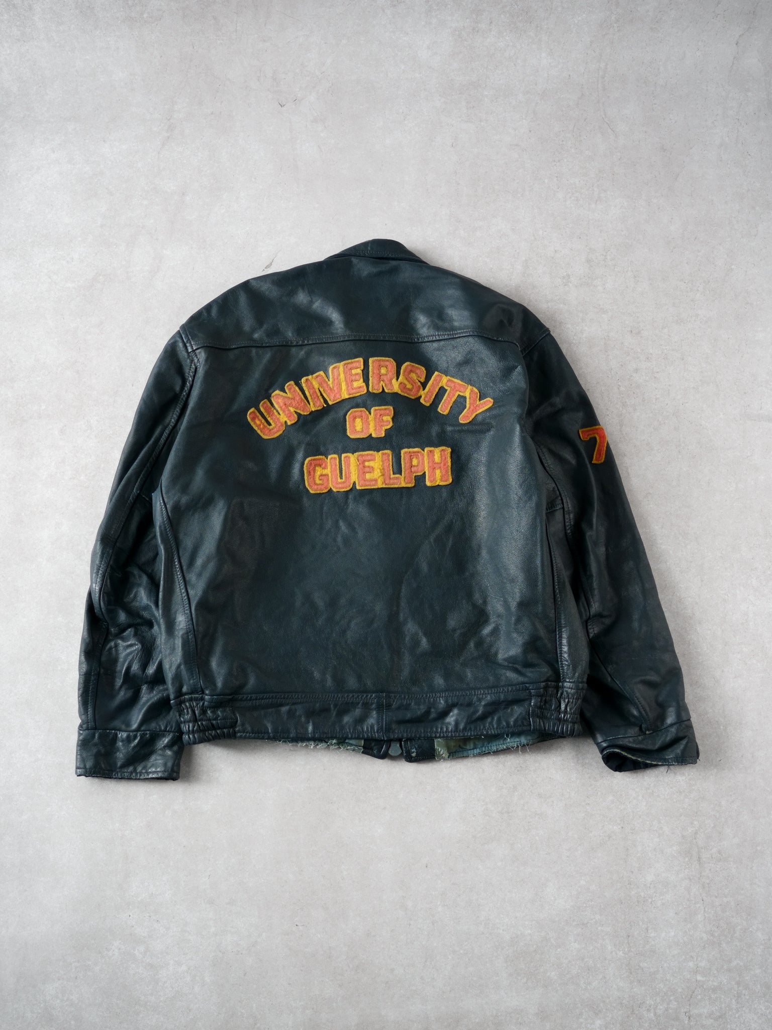 Vintage 78' Blue UNG Ontario Athletics Council #8 Leather Jacket (M)