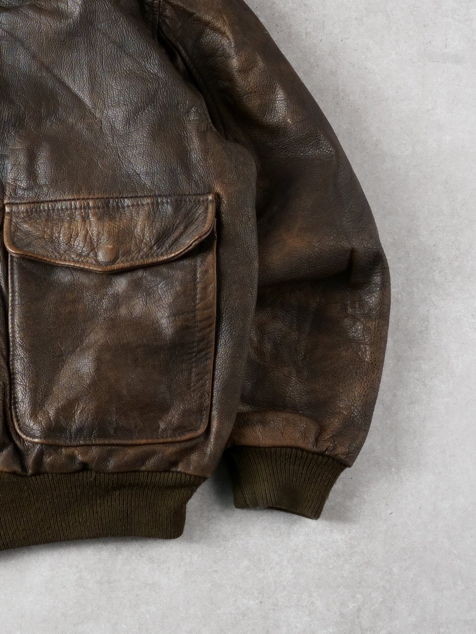 Vintage 80s Washed Brown Collared Leather Jacket (M)