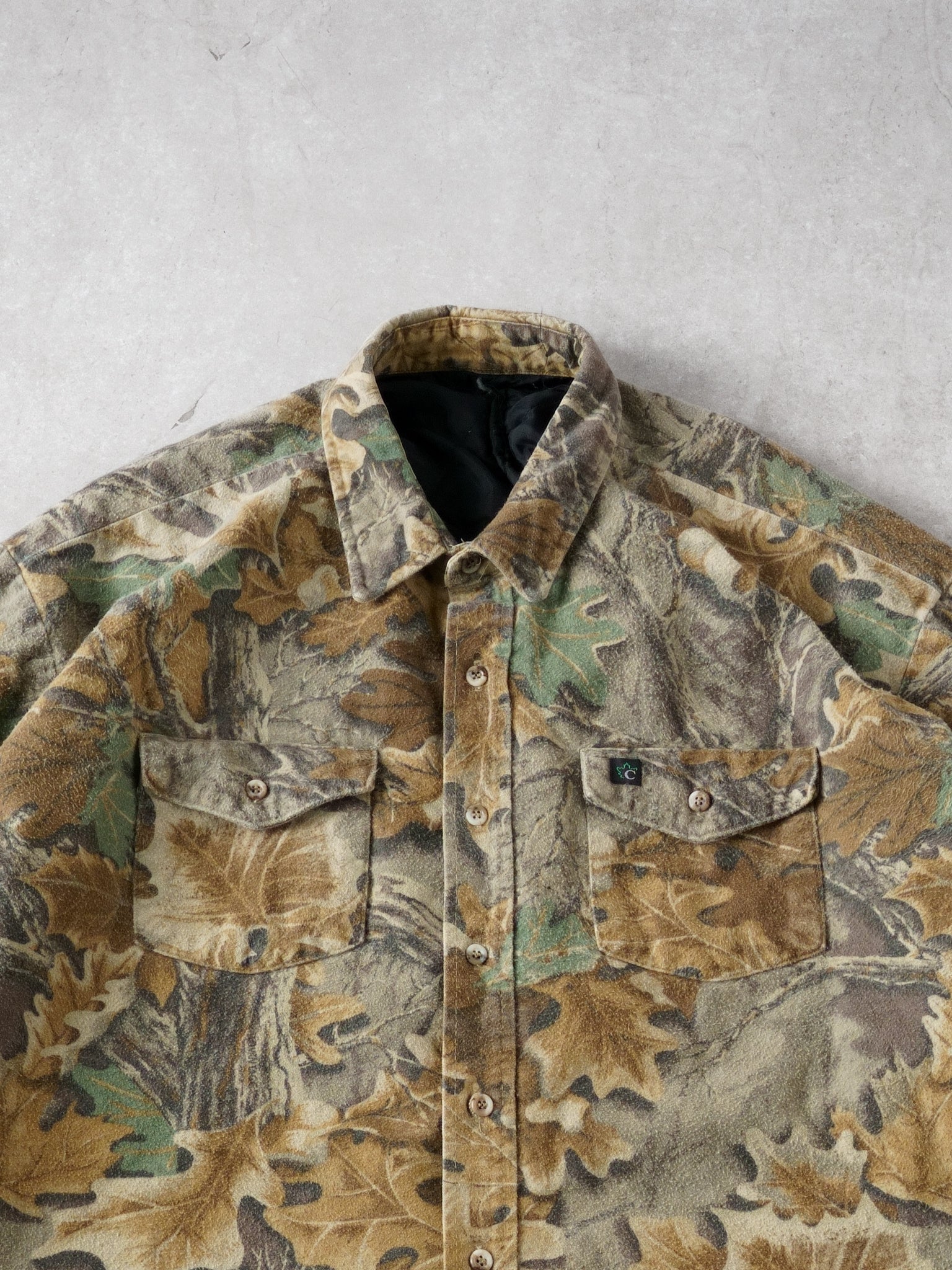 Vintage 90s Faded Green Realtree Camo Collared Collar Lined Button Up (XXL)