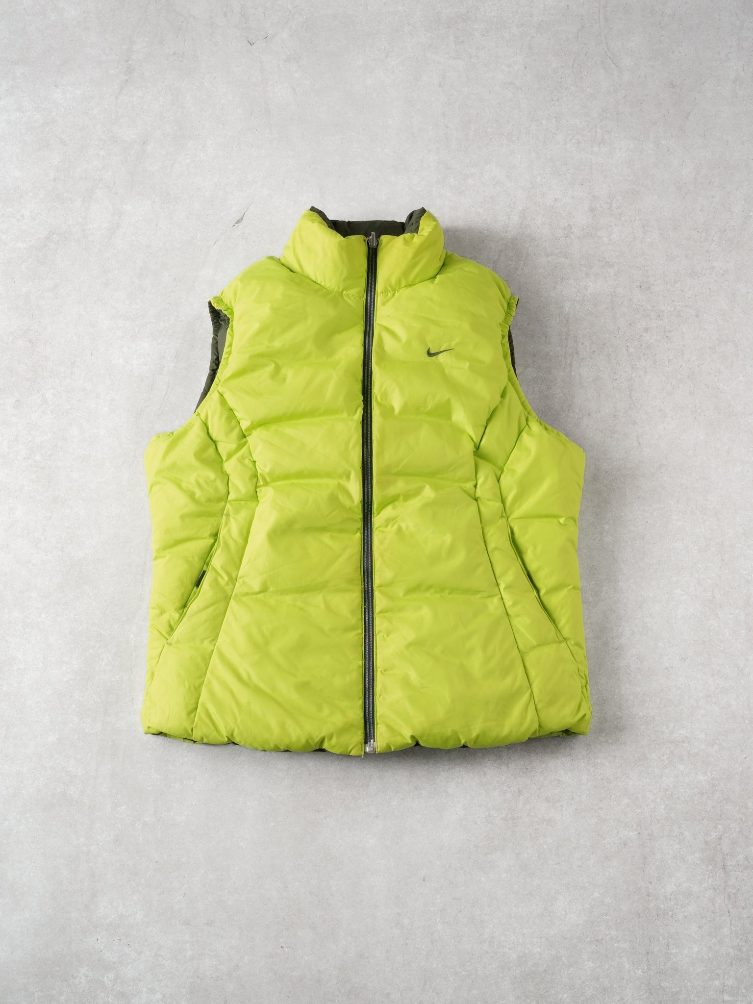 Vintage Y2k Moss & Lime Green Nike Reversible Nike Puffer Vest (M)