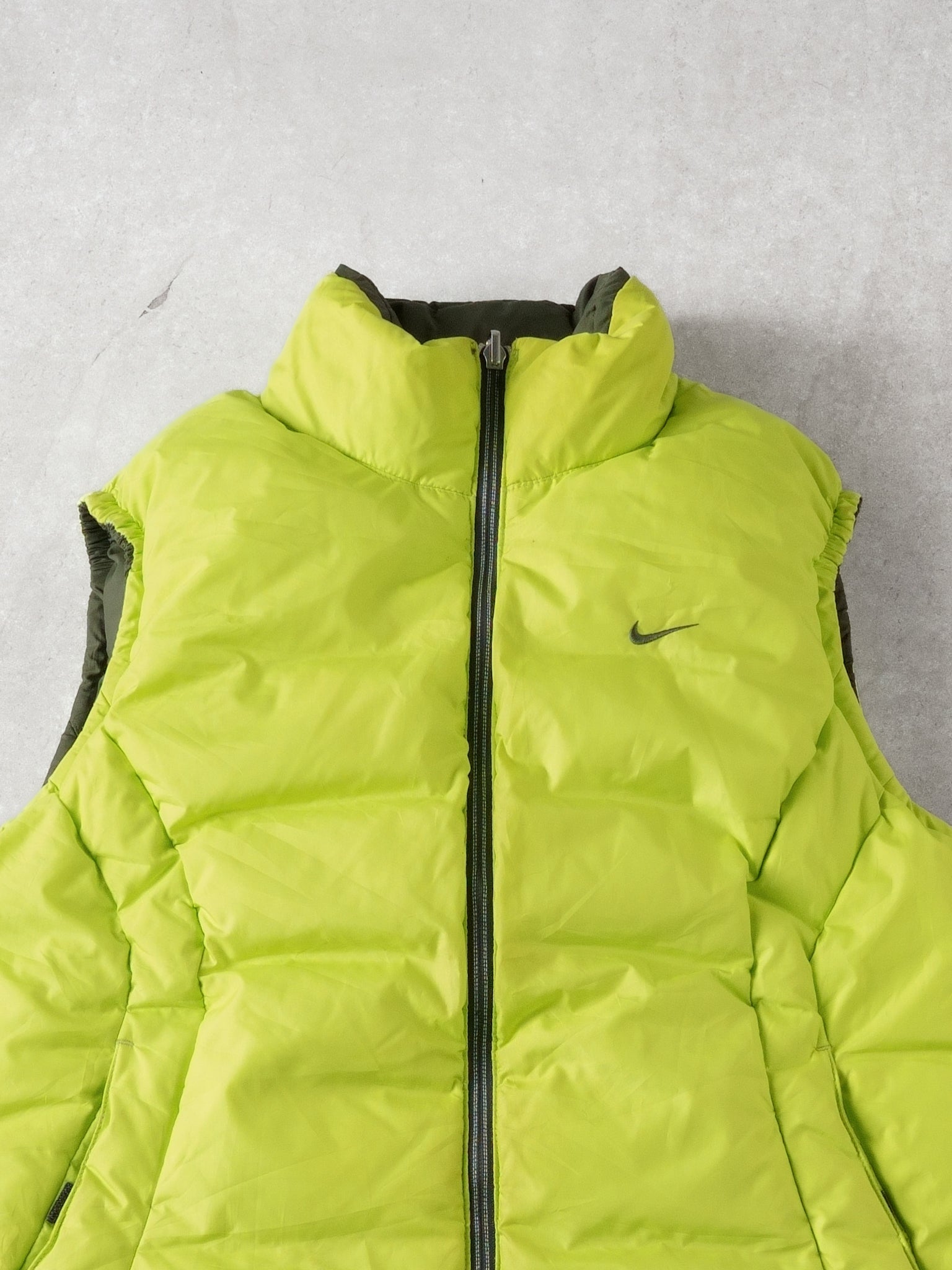 Vintage Y2k Moss & Lime Green Nike Reversible Nike Puffer Vest (M)