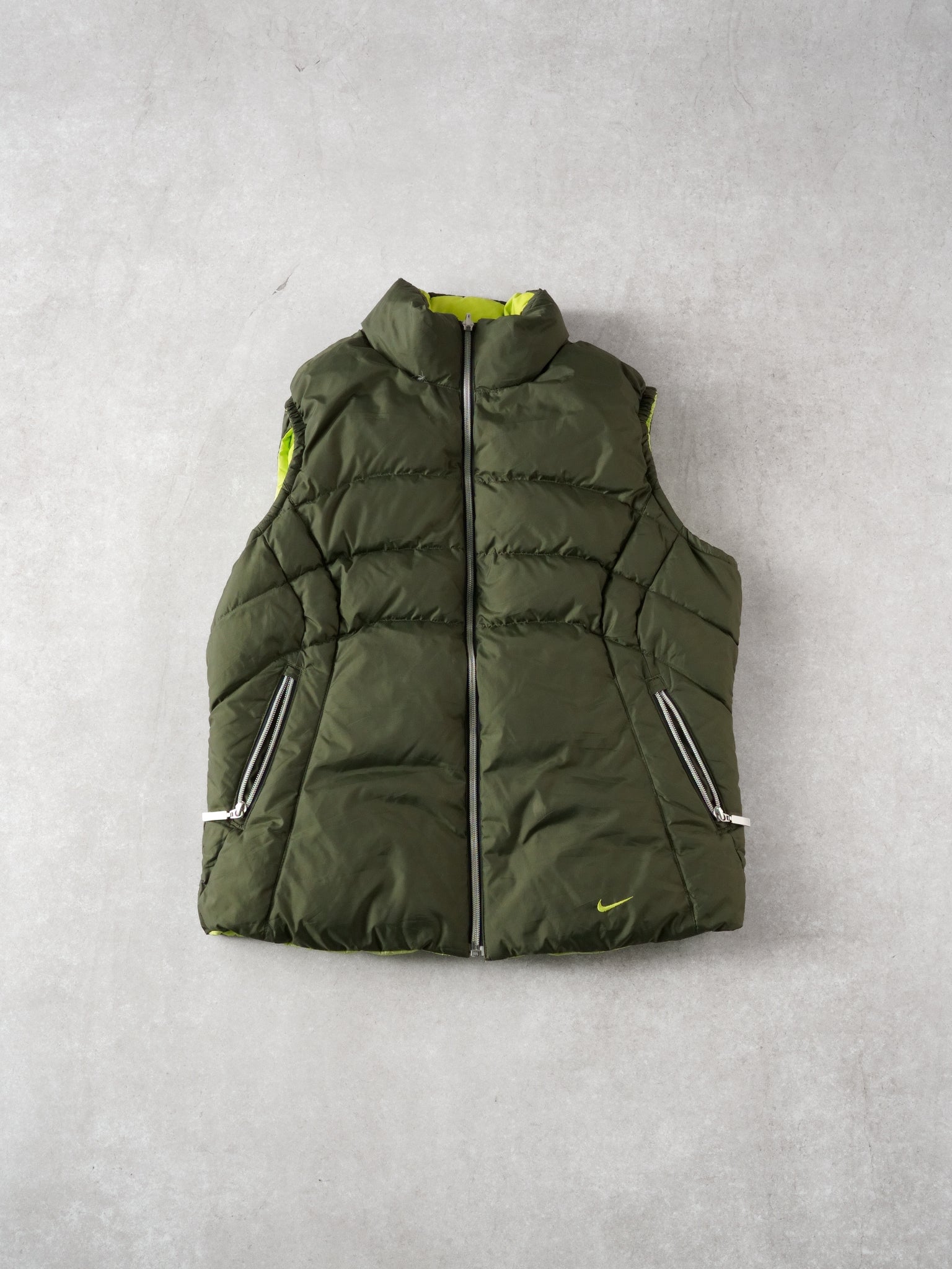Vintage Y2k Moss & Lime Green Nike Reversible Nike Puffer Vest (M)