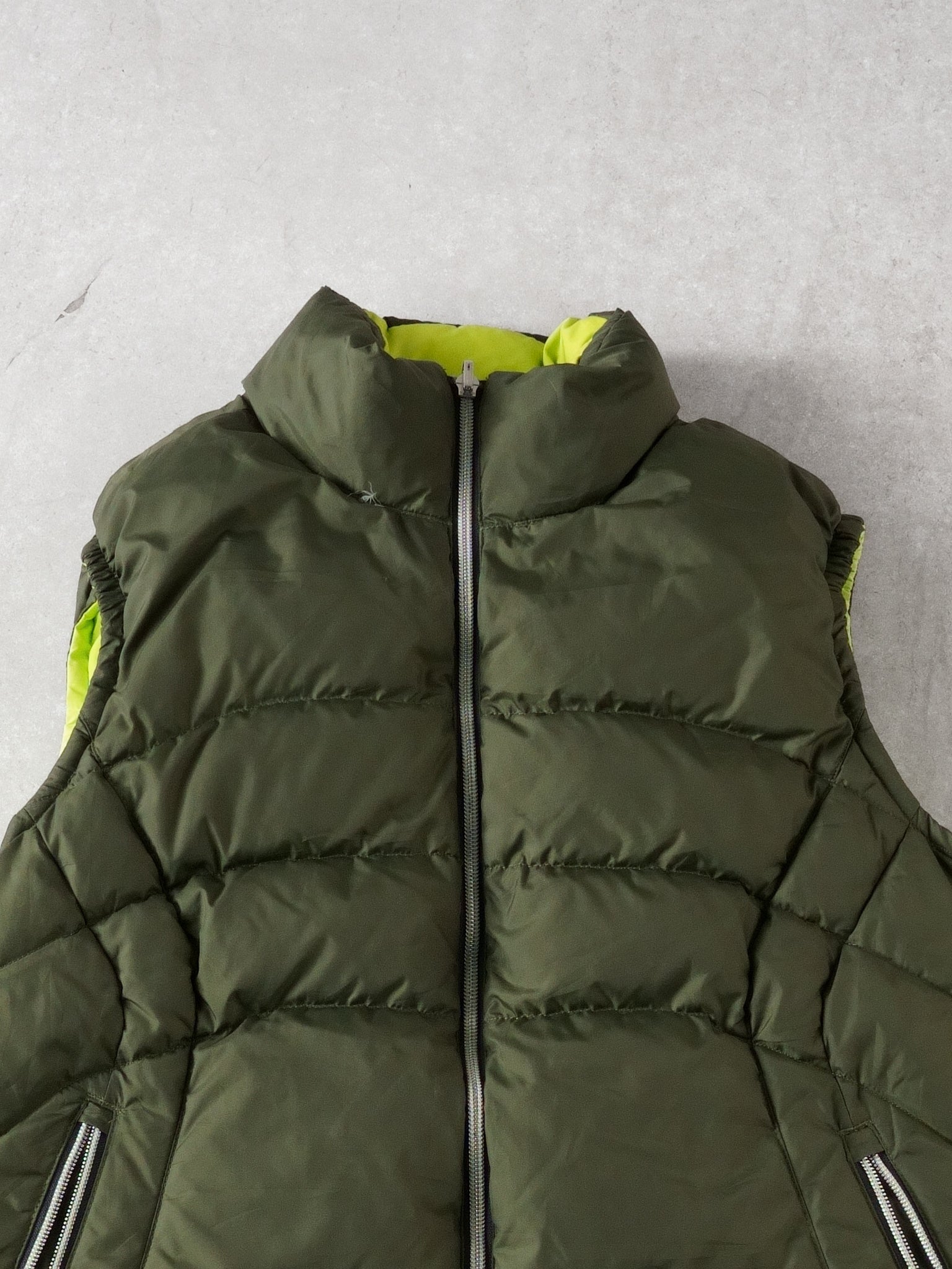 Vintage Y2k Moss & Lime Green Nike Reversible Nike Puffer Vest (M)