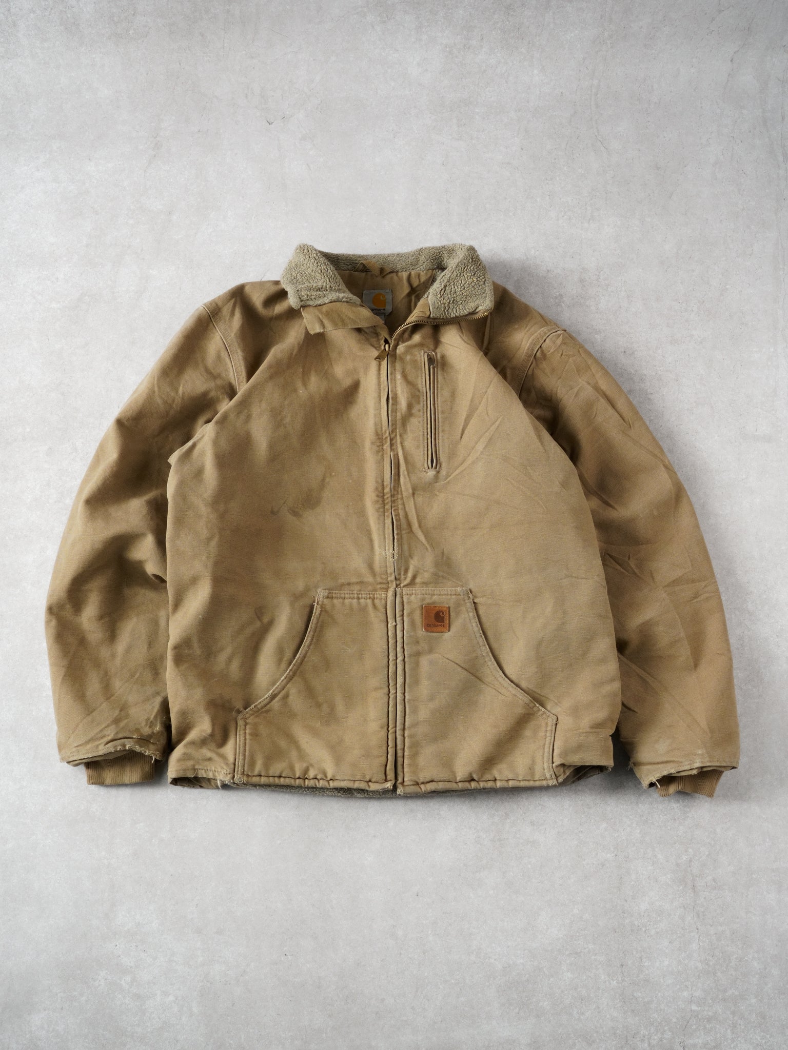 Vintage 90s Khaki Carhartt Sherpa Lined Workwear Jacket (M/L)