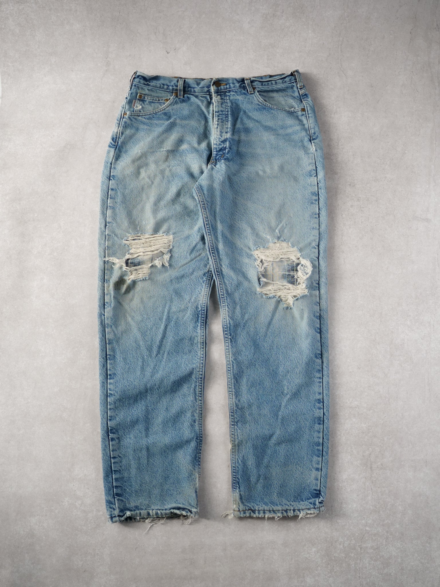 Vintage 90s Light Blue Carhartt Distressed Lined Denim Jeans (38x34)