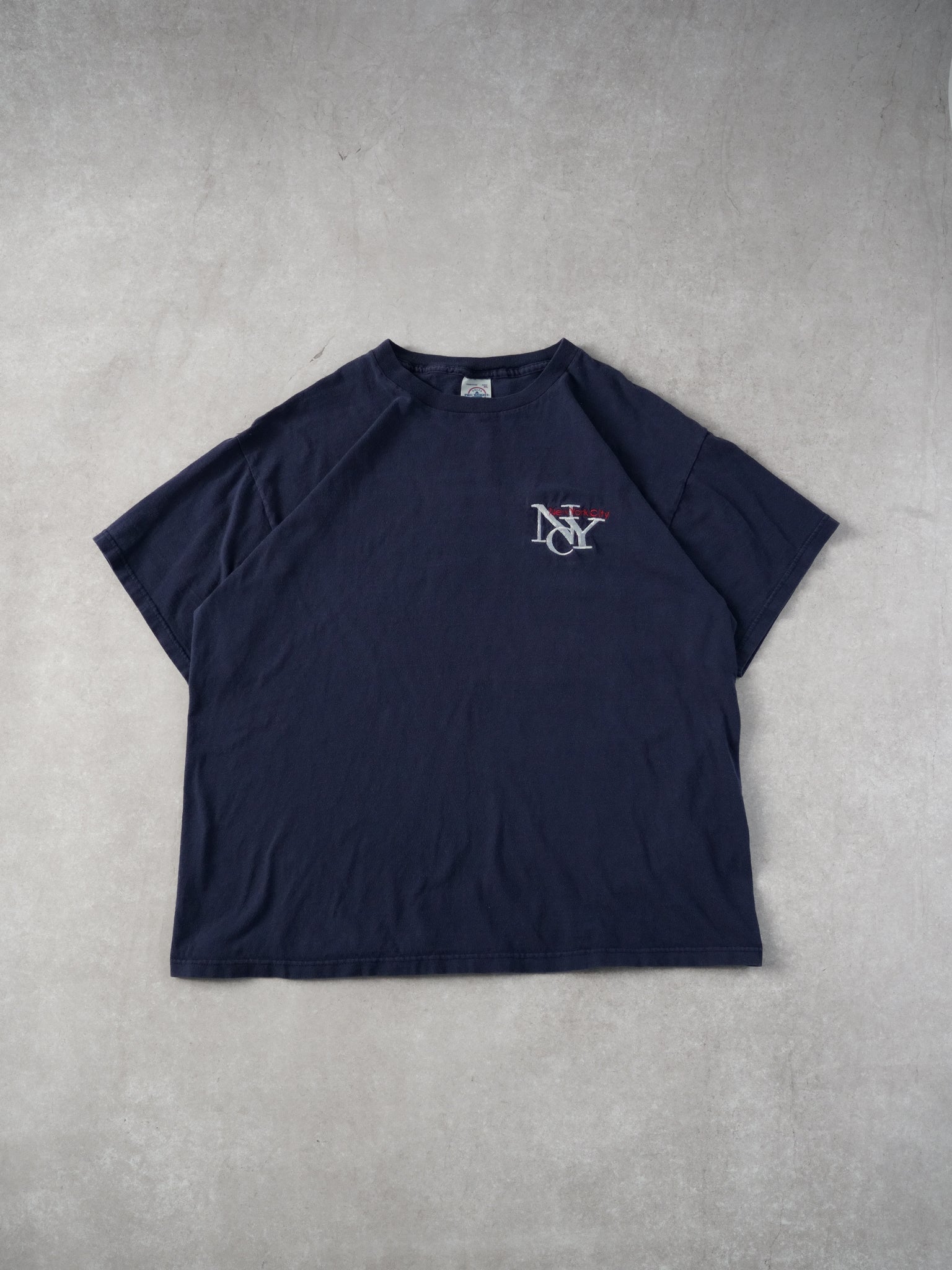Vintage 90s Faded Blue NYC Embroidery Tee (L)
