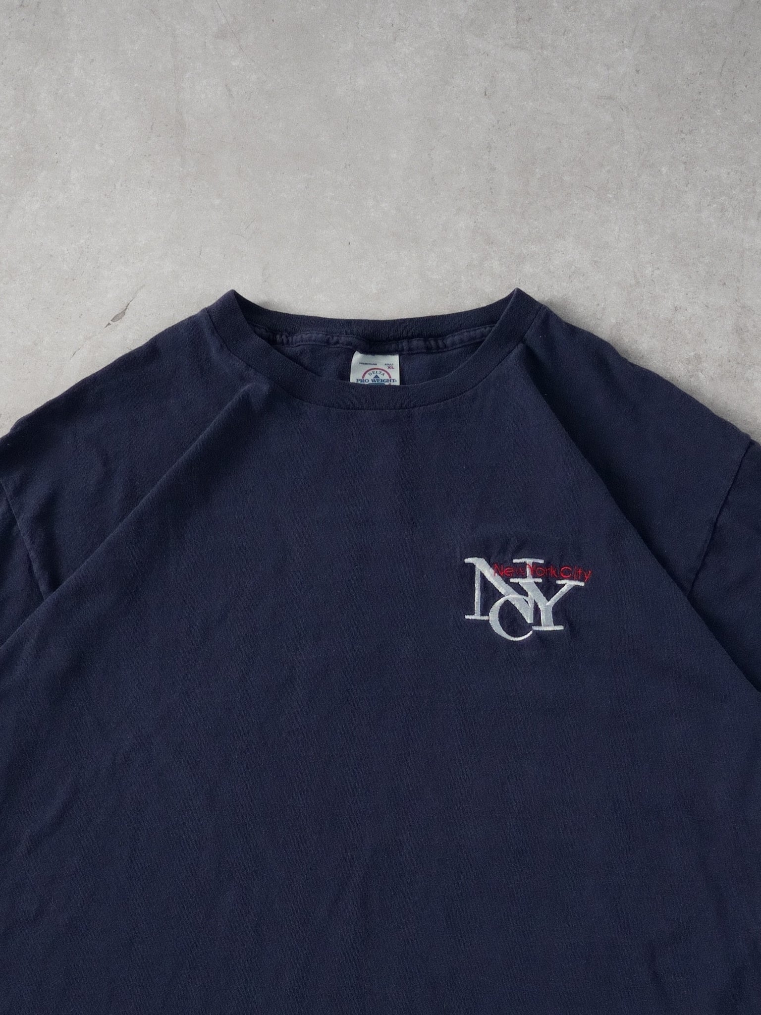 Vintage 90s Faded Blue NYC Embroidery Tee (L)