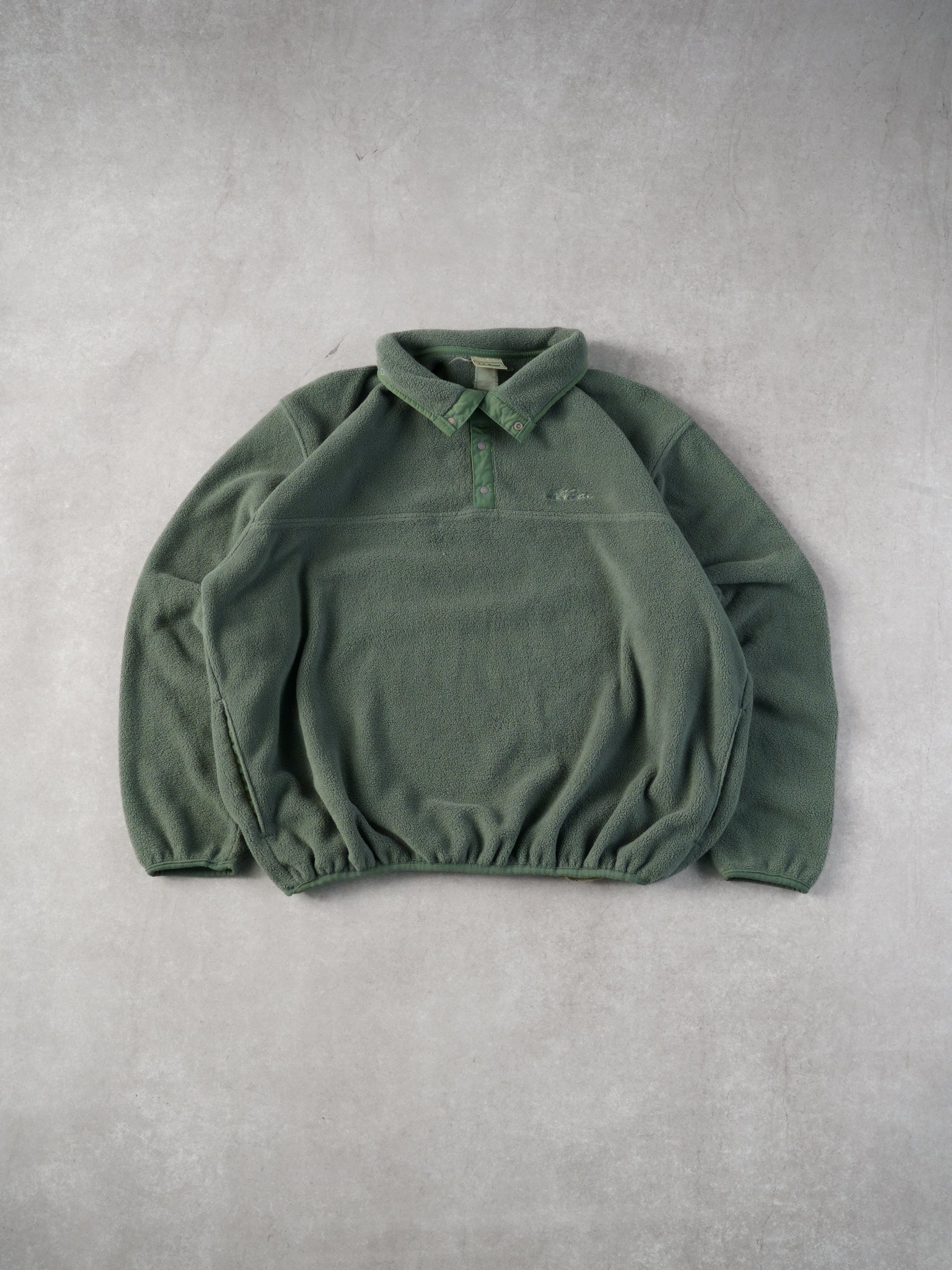 Vintage 90s Sage Green LL Bean Fleece Collared 1/4 Button Up (L/XL)