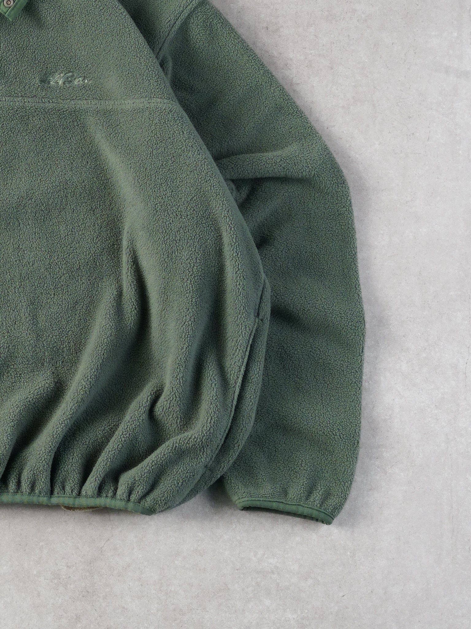 Vintage 90s Sage Green LL Bean Fleece Collared 1/4 Button Up (L/XL)