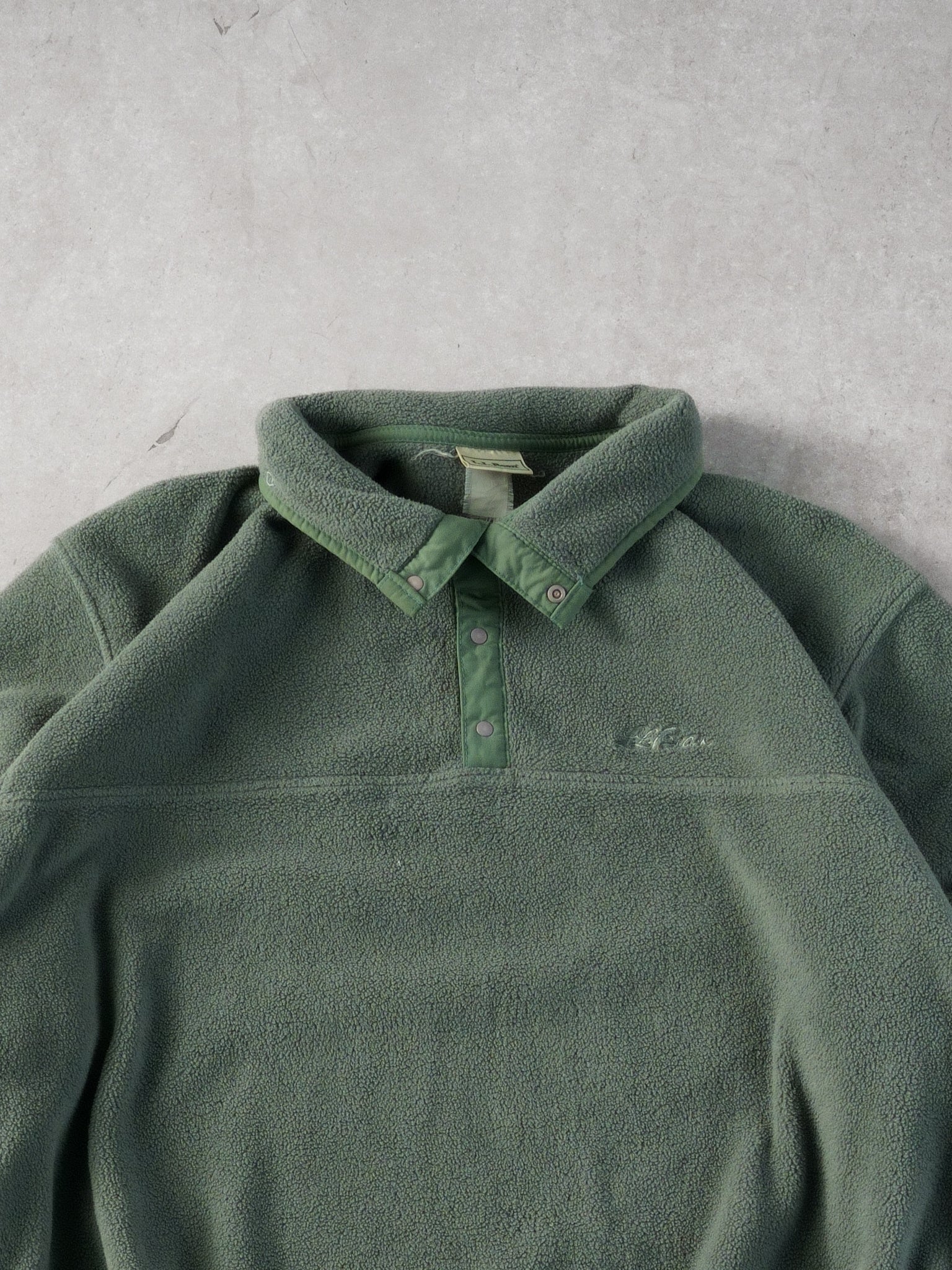 Vintage 90s Sage Green LL Bean Fleece Collared 1/4 Button Up (L/XL)