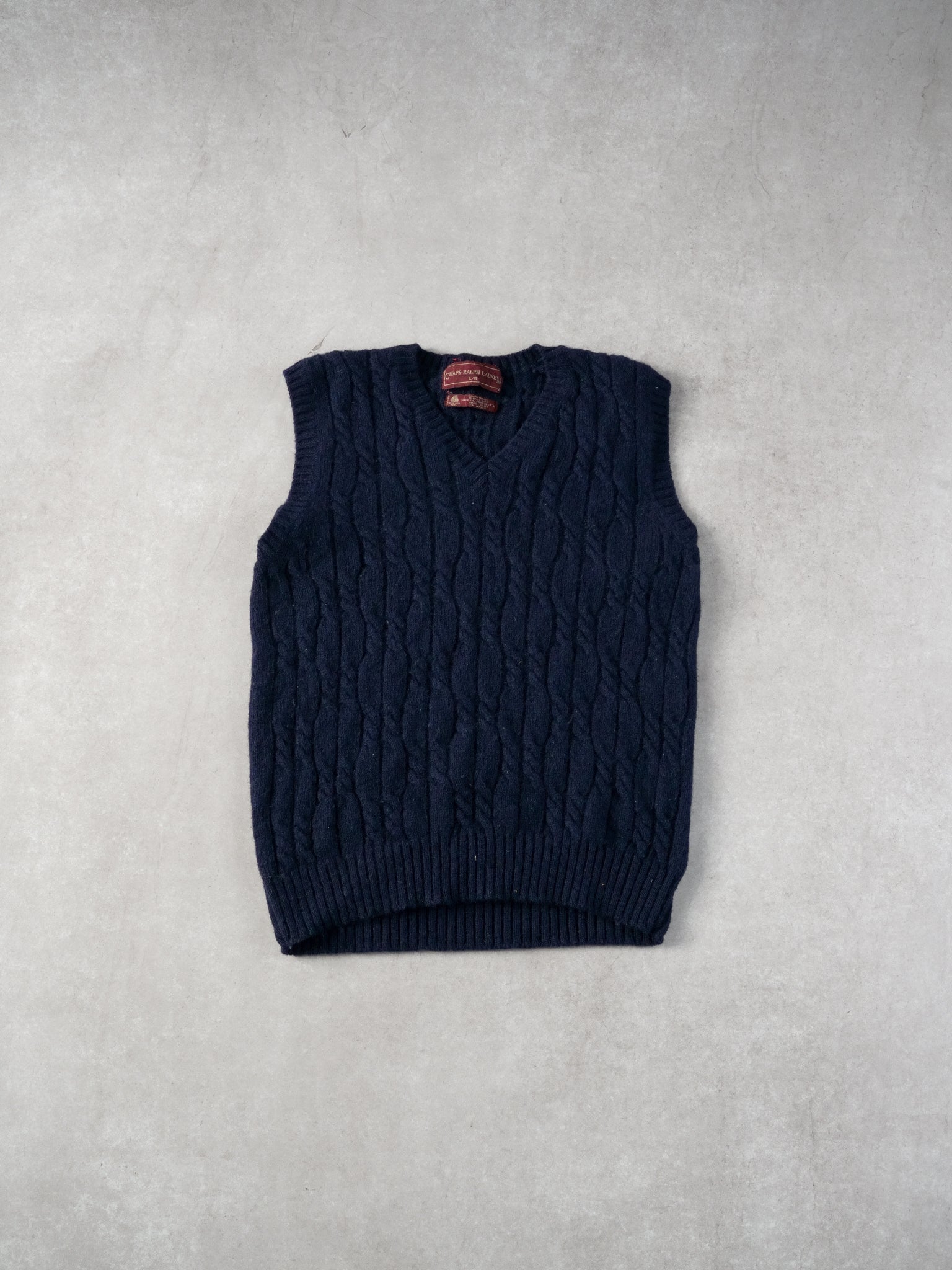Vintage 90s Navy Blue Chaps By Ralph Lauren Patterned Wool Vest (M)
