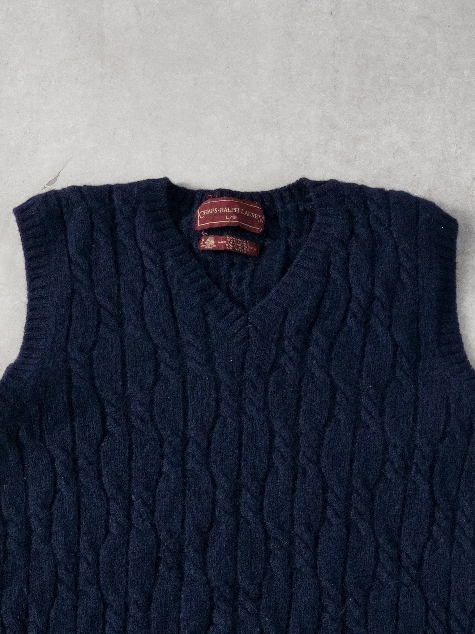 Vintage 90s Navy Blue Chaps By Ralph Lauren Patterned Wool Vest (M)