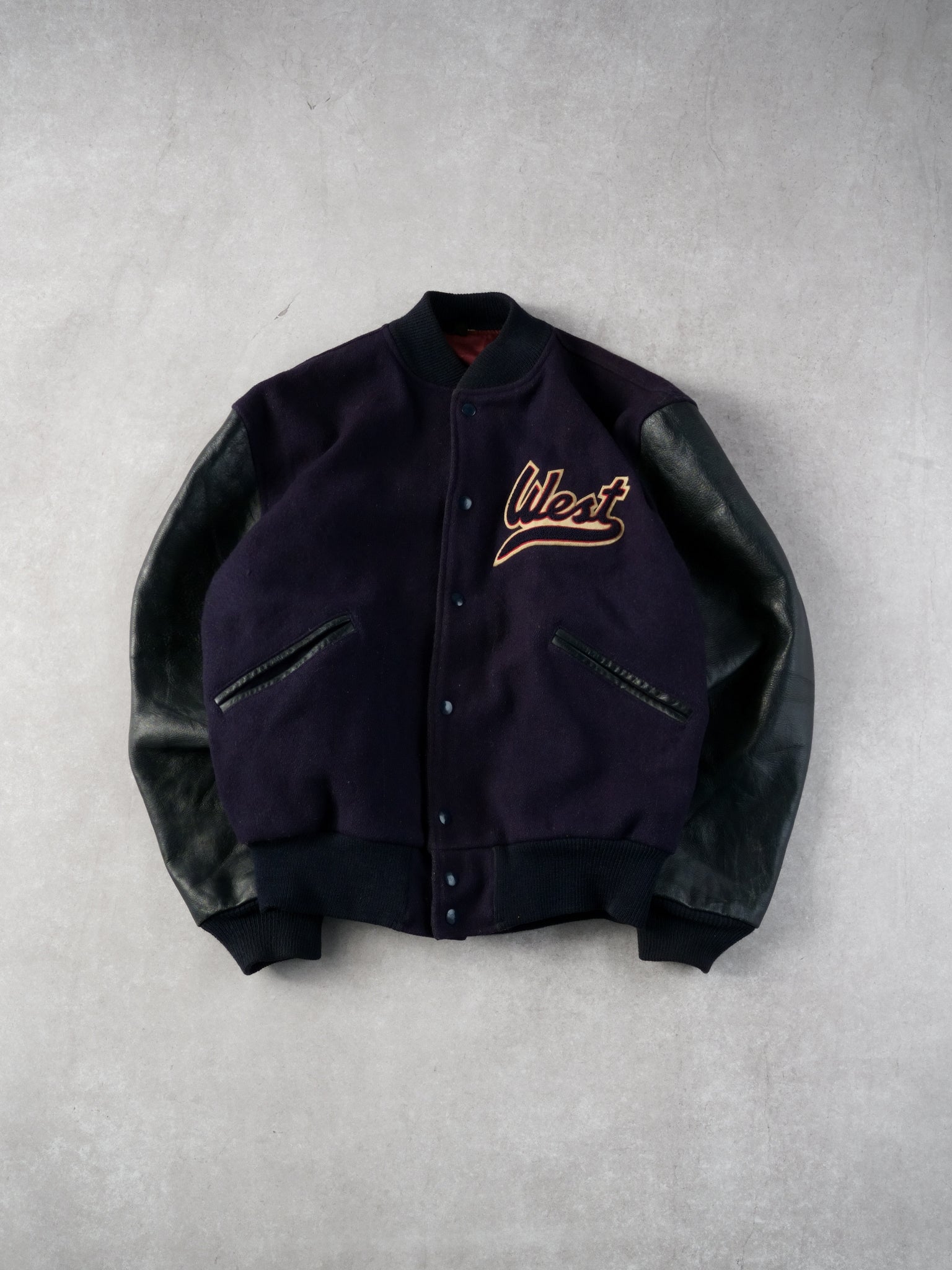Vintage 70s Navy Blue West Steichens Varsity Jacket (M)