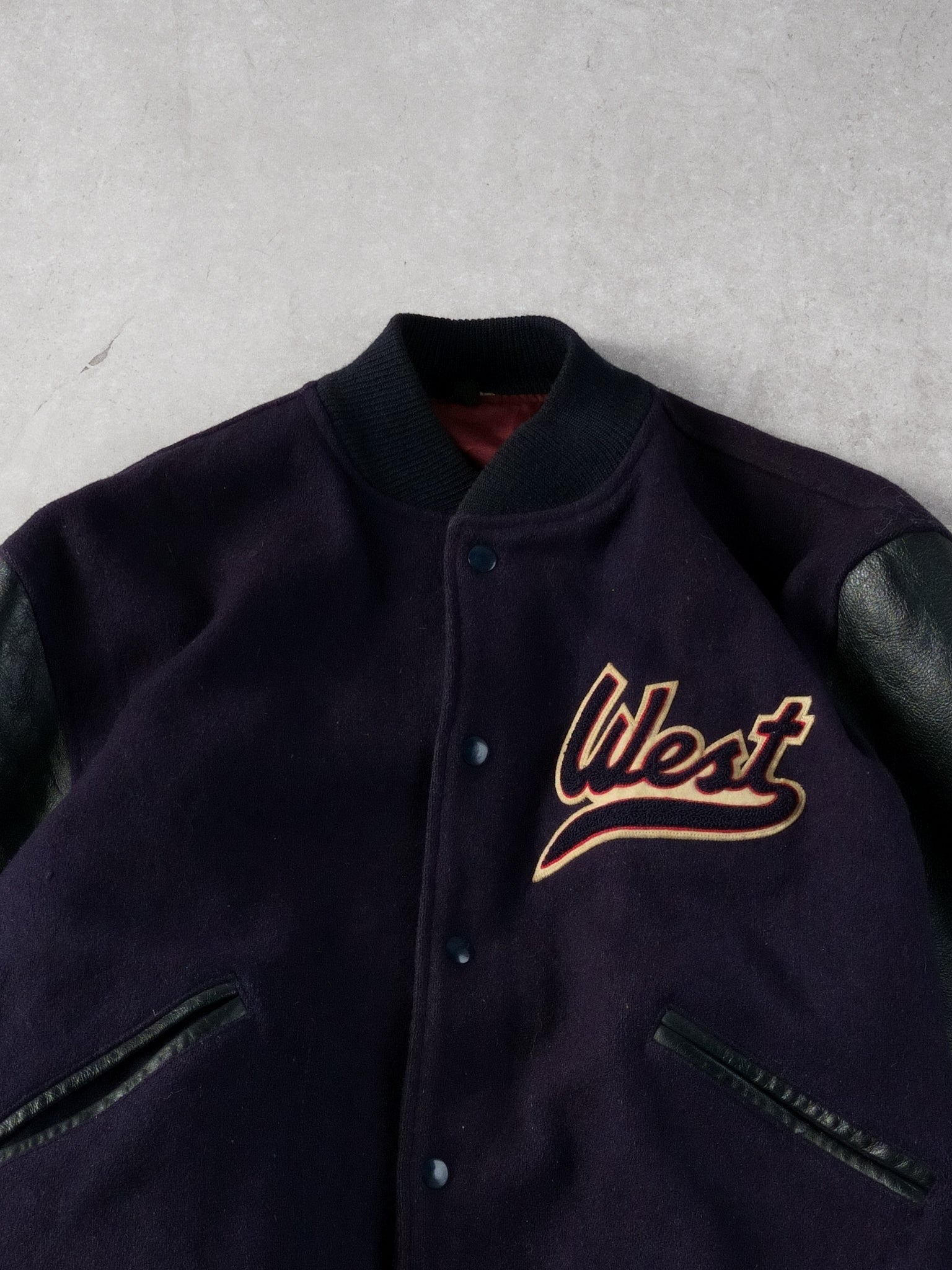 Vintage 70s Navy Blue West Steichens Varsity Jacket (M)