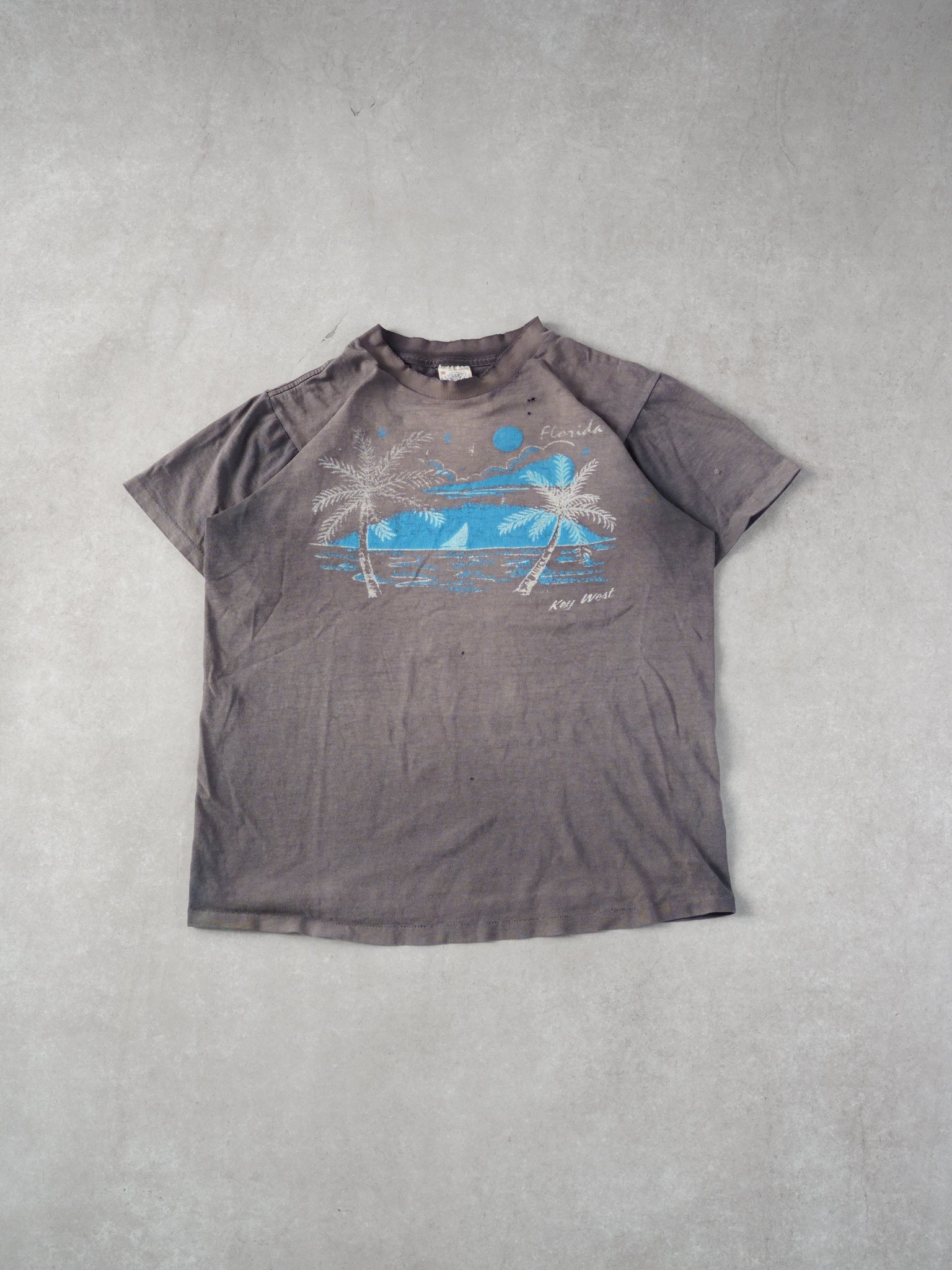 Vintage 80s Washed Grey Palm Beach Single Stitch Tee (M)